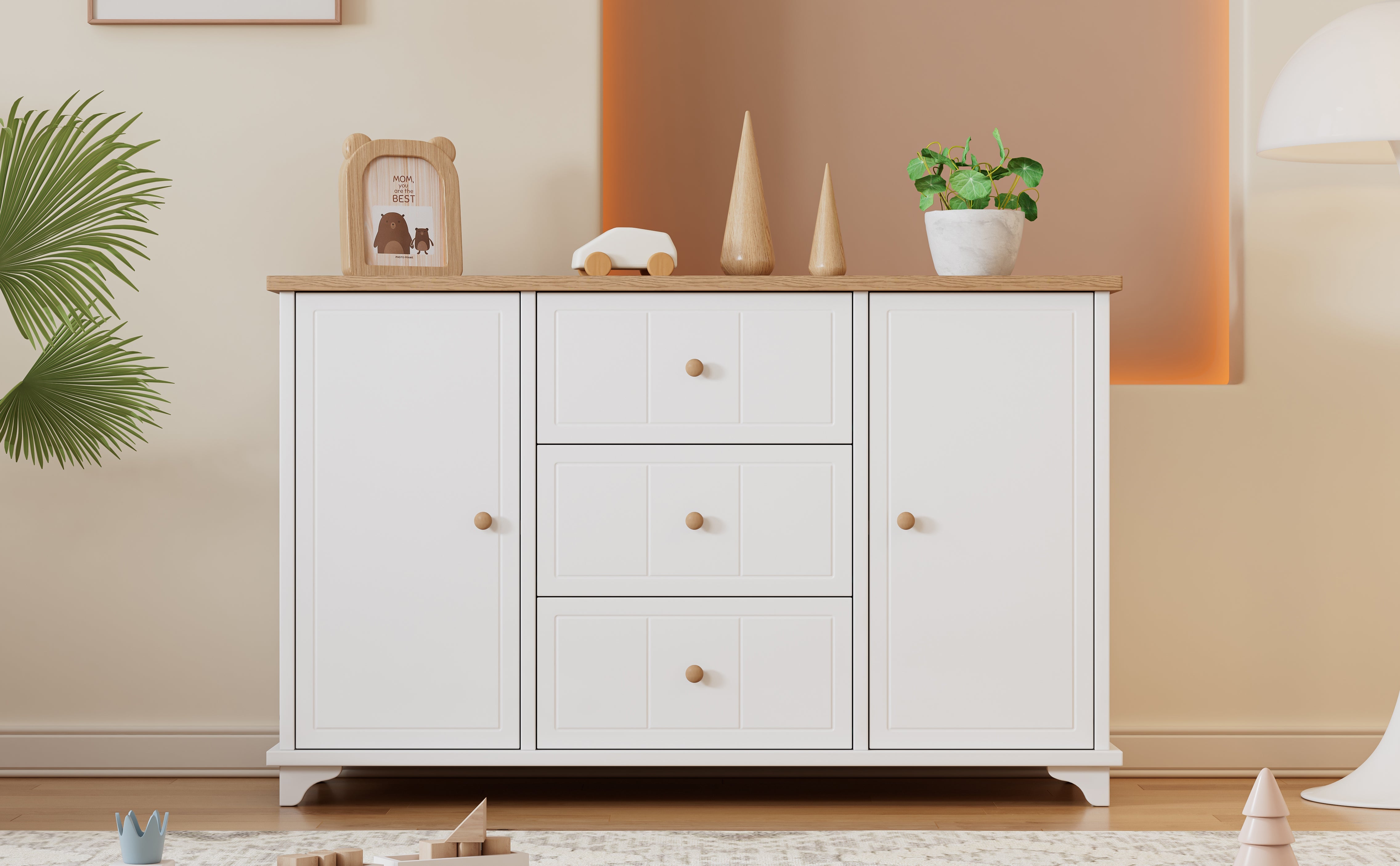 Logidon classic chest of drawers white natural with 3 drawers and 2 doors