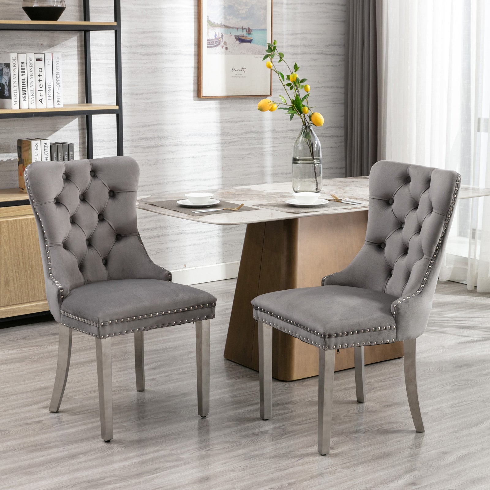 Logidon Nikki Collection Dining Table Chair Set of 2 Gray Luxury Velvet Cover