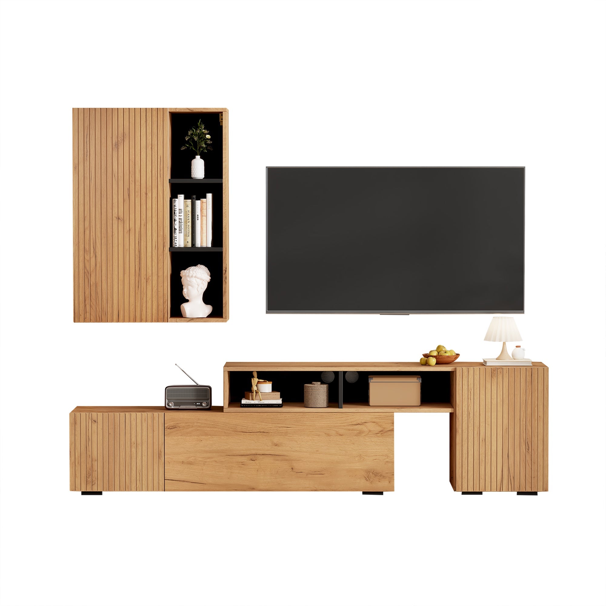 Logidon TV wall unit set display case two parts up to 265 cm oak black
