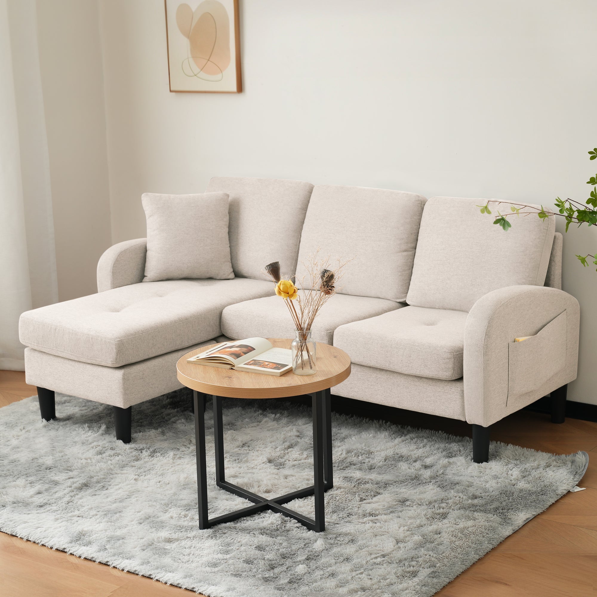 Logidon L hoekbank met chaise longue 3-zits beige 166x118x77 cm