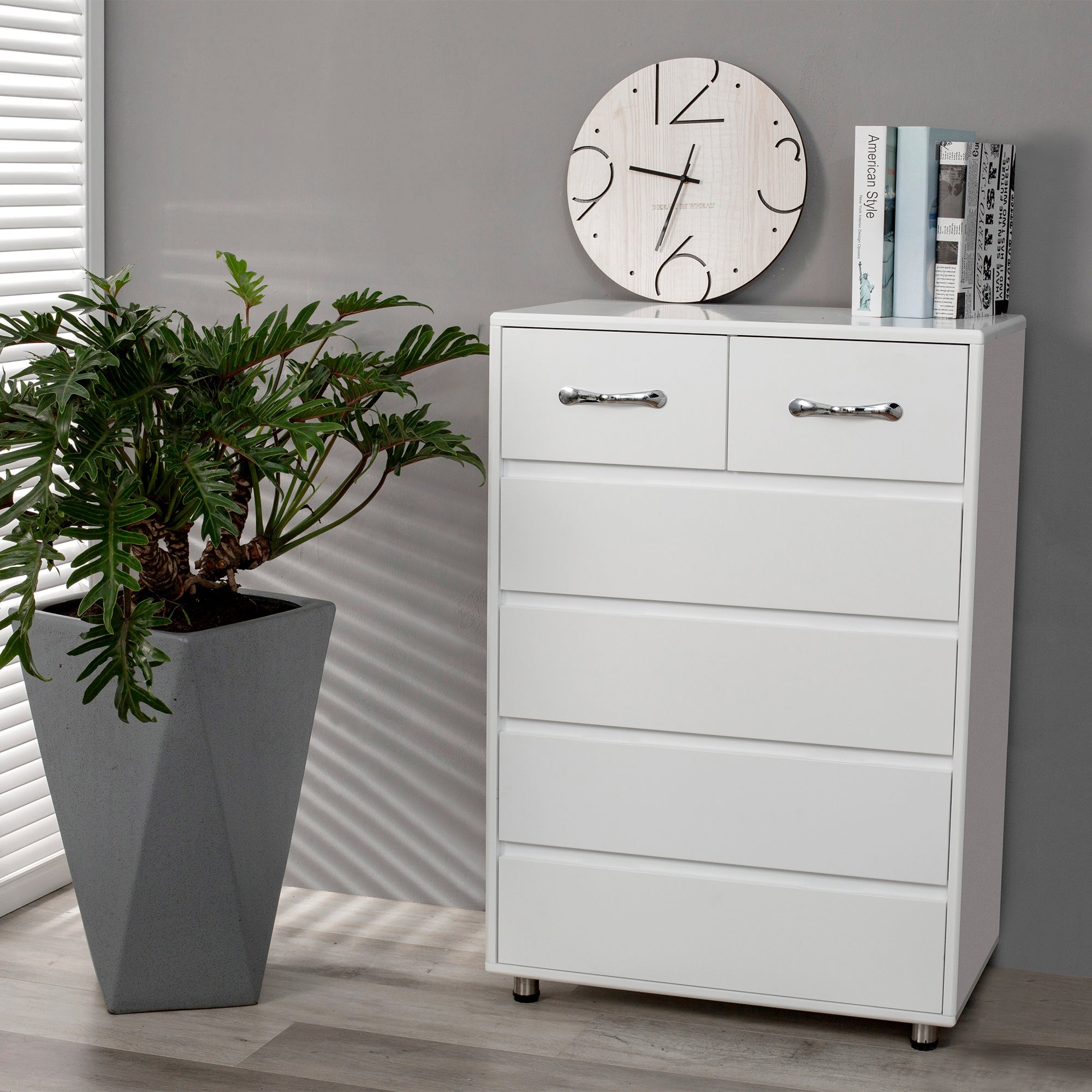 Logidon nachtkastje met zes lades wit 70x40x103 cm MDF modern design