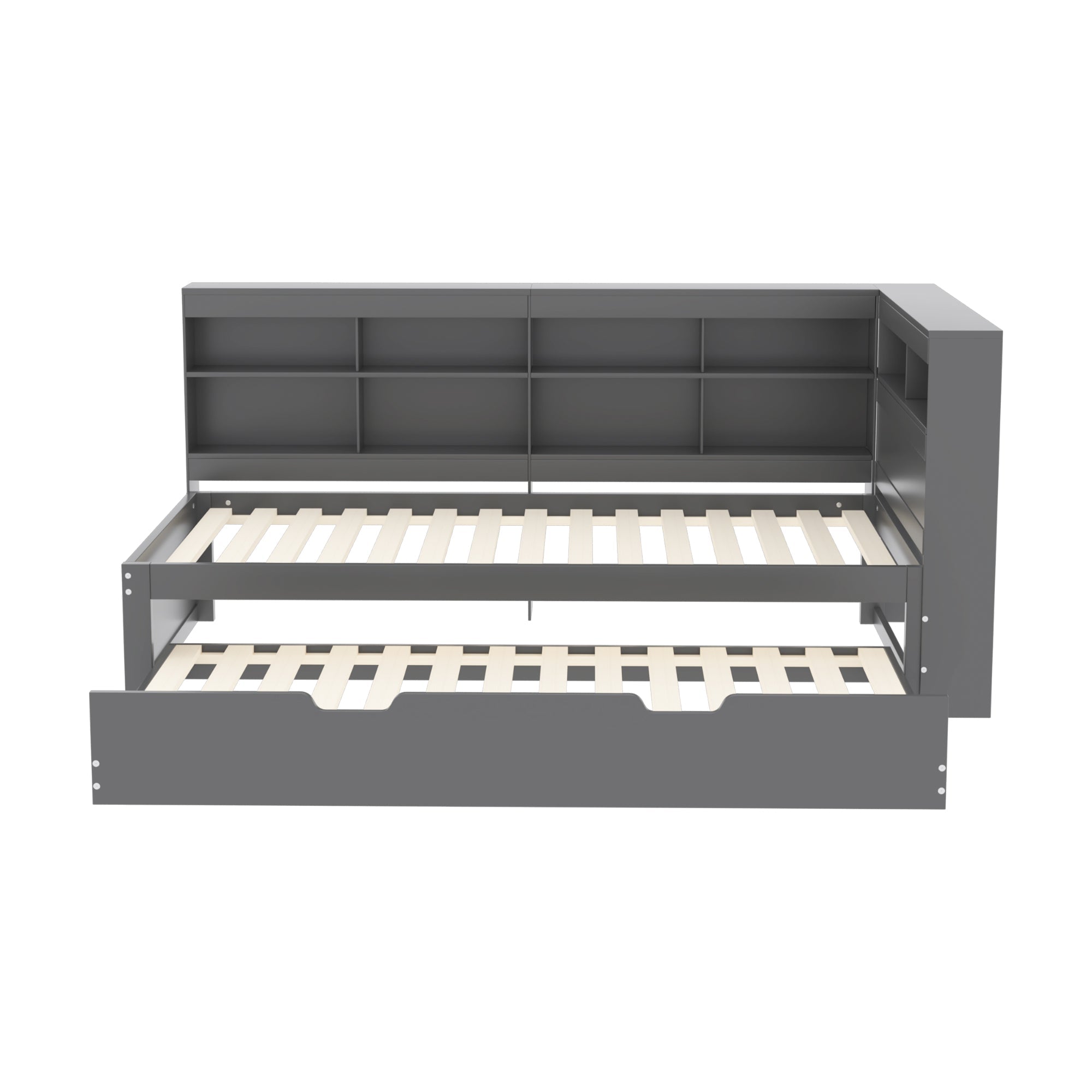 Logidon slaapbank 90x200 cm, uitschuifbaar bed 90x190, grijs