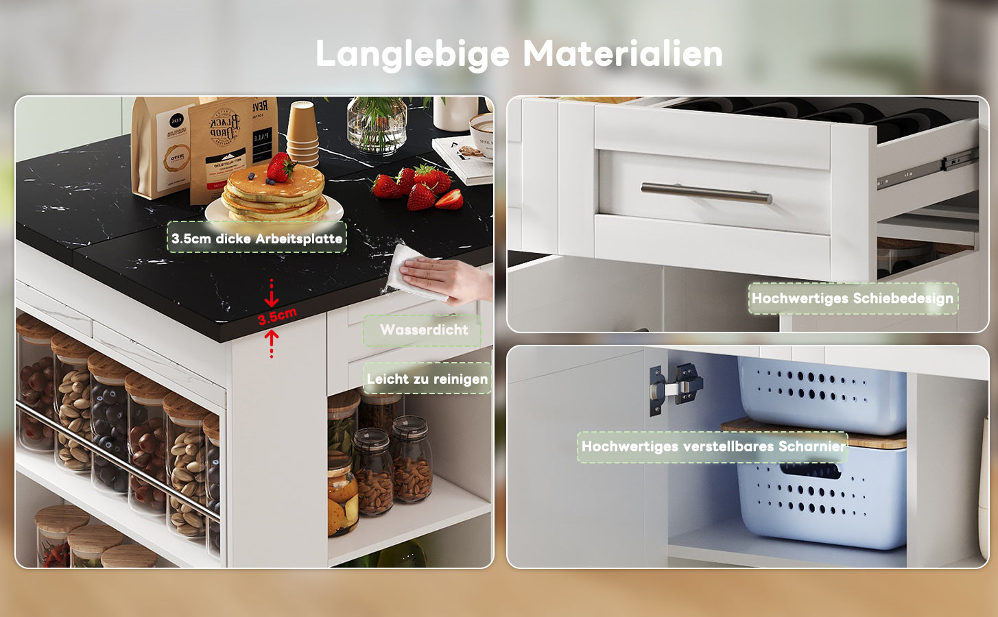 Logidon keukeneiland 150x96 cm wit met marmeren blad uitschuifbare eettafel