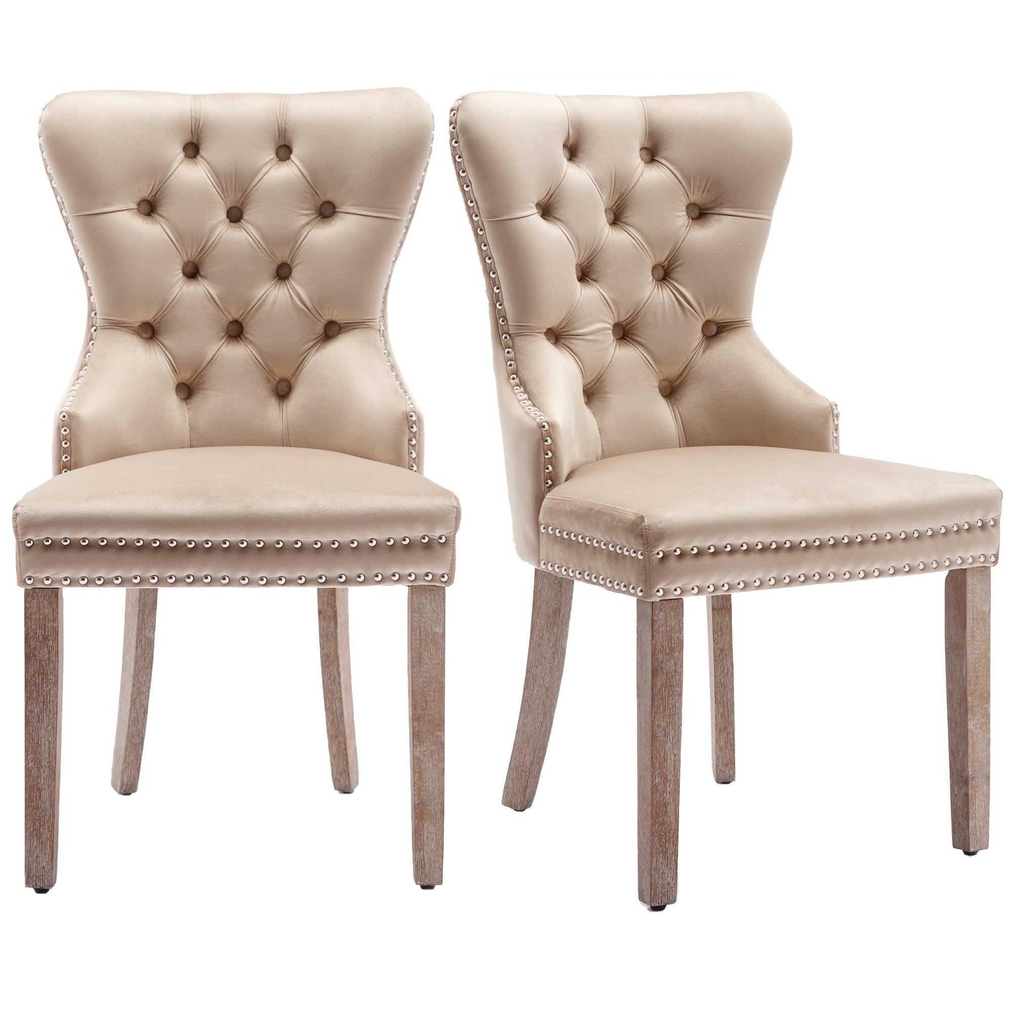 Logidon Eetkamerstoel Beige Fluweel Set van 2 Stoelen Met Deurklopper