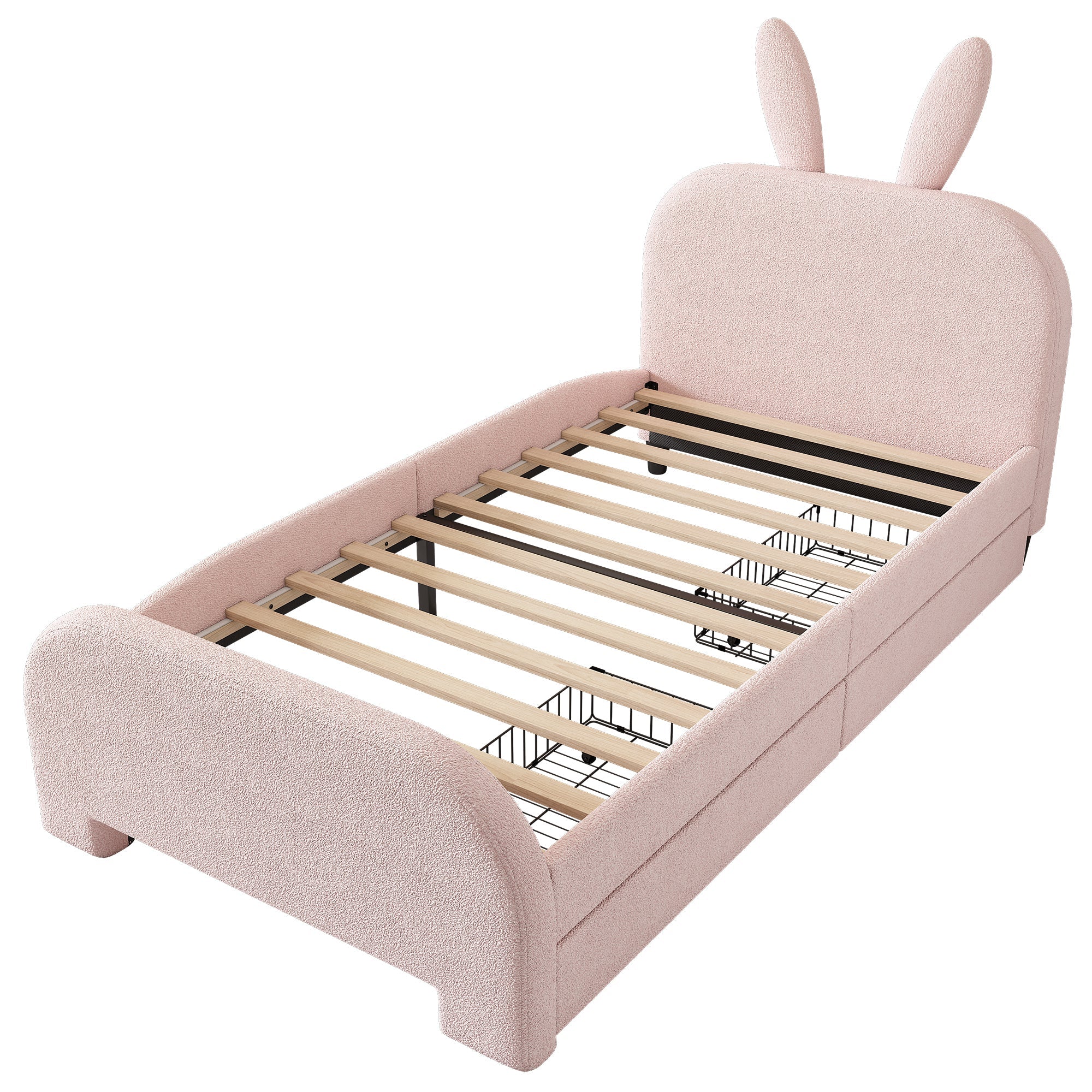 Logidon 90x200 Pink Flat Bed With Cartoon Rabbit Shape