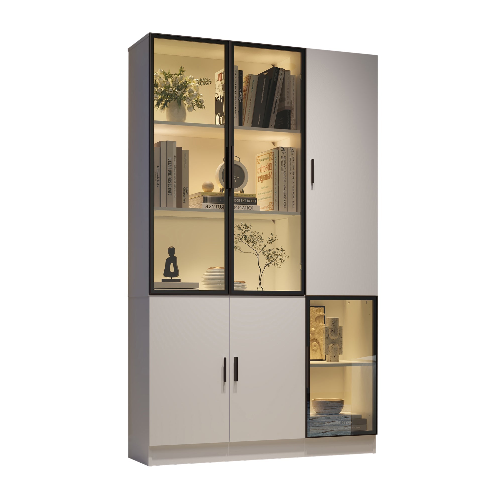 Logidon vitrinekast 120x35x200 cm wit met glazen deuren LED