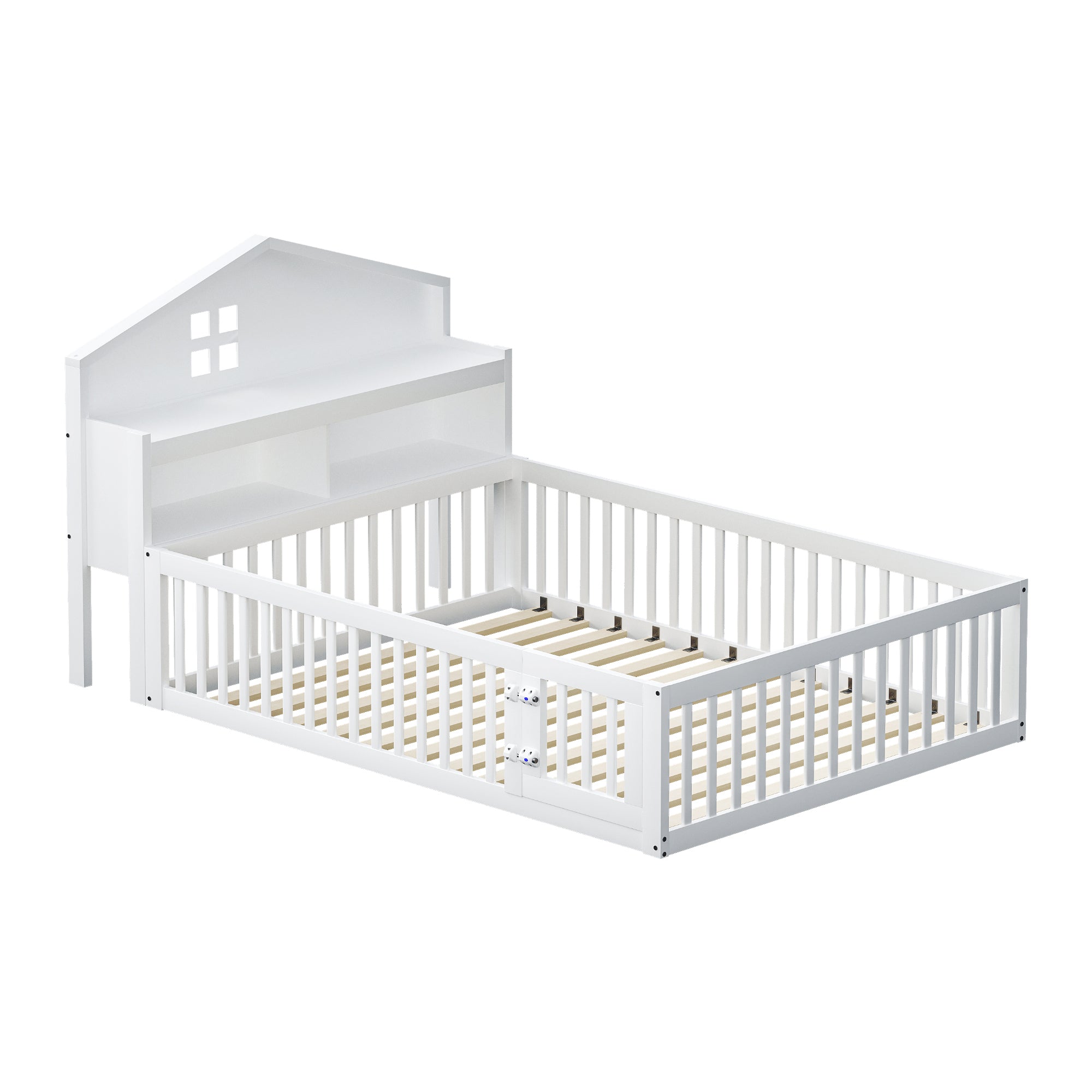 Logidon kinderbed 140x200 huisvorm wit met opbergruimte en lattenbodem