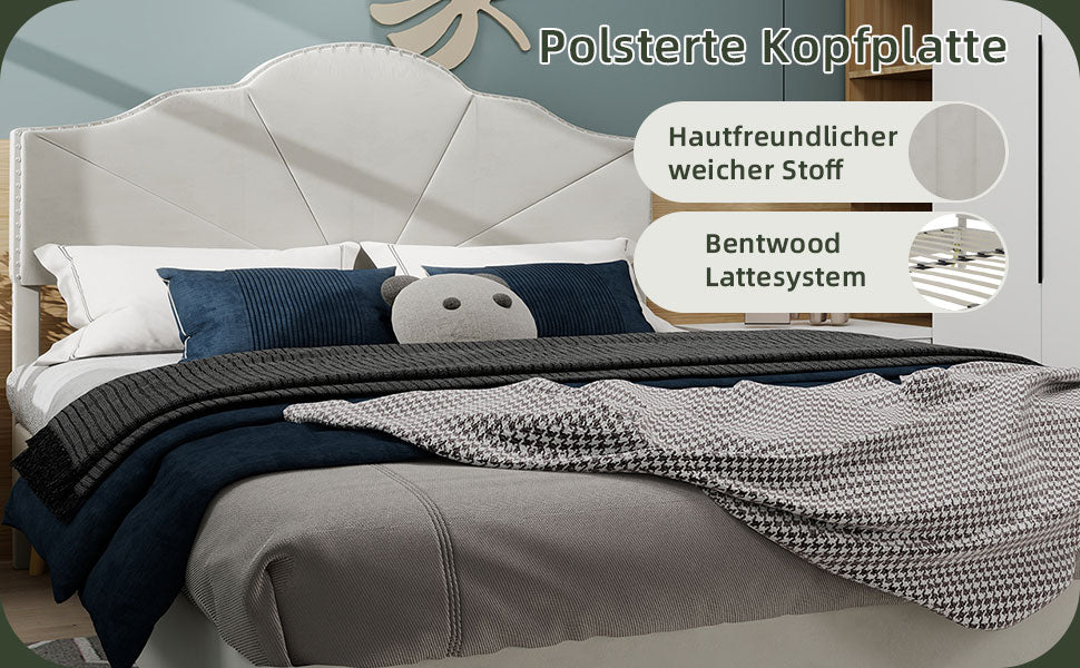 Logidon bedstee 160x200 beige met elegant hoofdbord