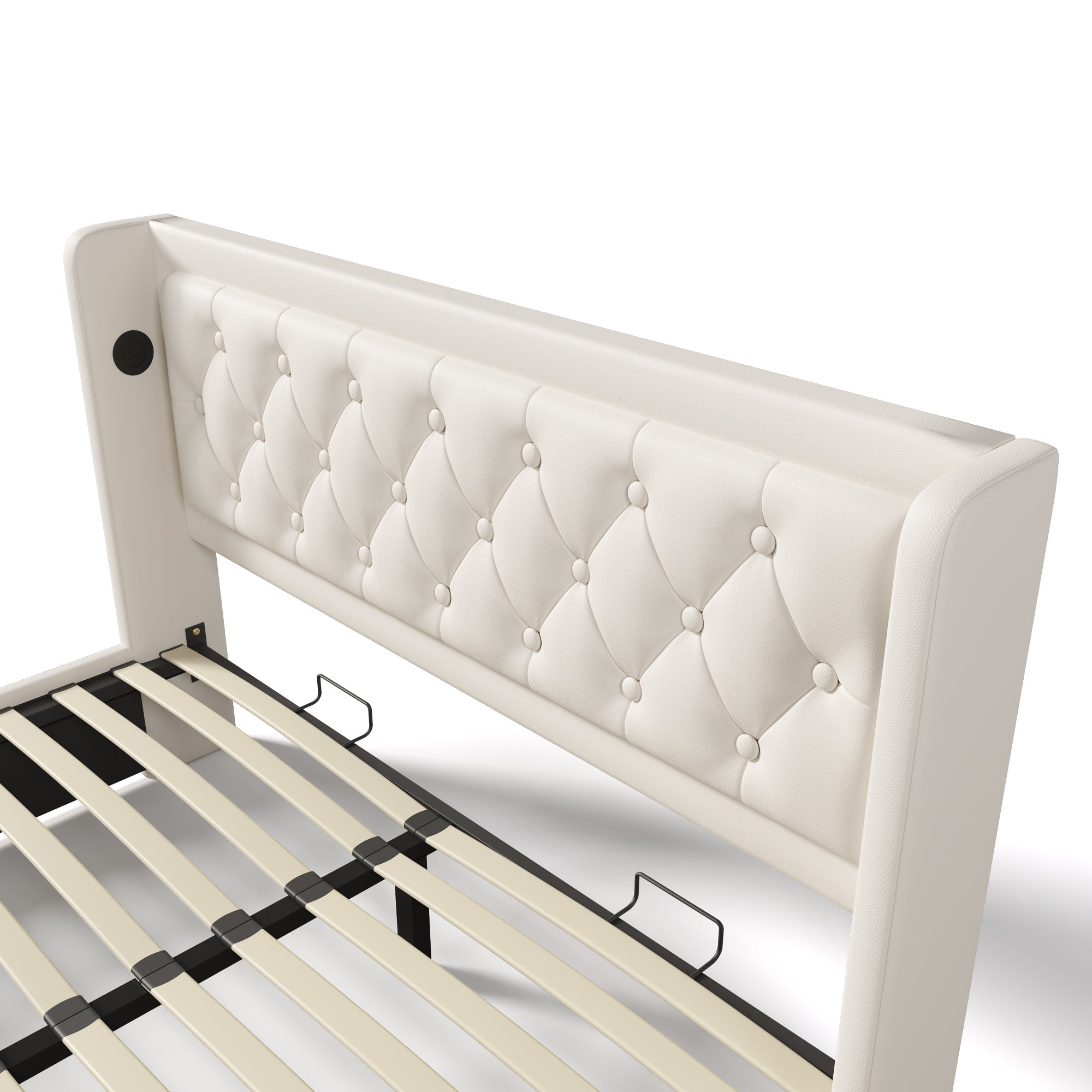 Logidon upholstered bed 160x200 cm white PU with USB C charging function storage space