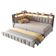 Logidon slaapbank gestoffeerd bed 90x200cm lichtgrijs uitschuifbaar LED USB