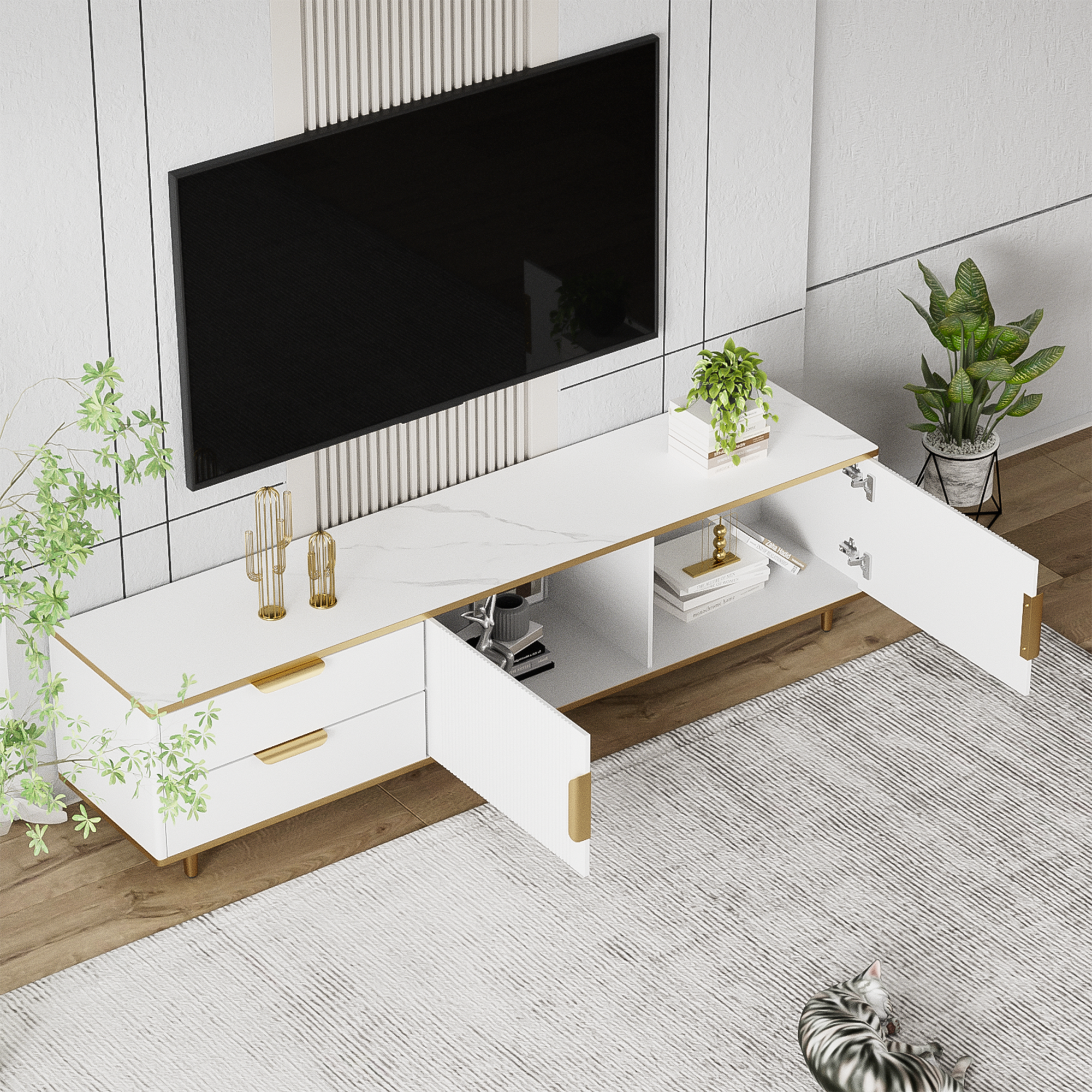 Logidon TV-meubel witgouden accenten 175 cm breed marmerlook