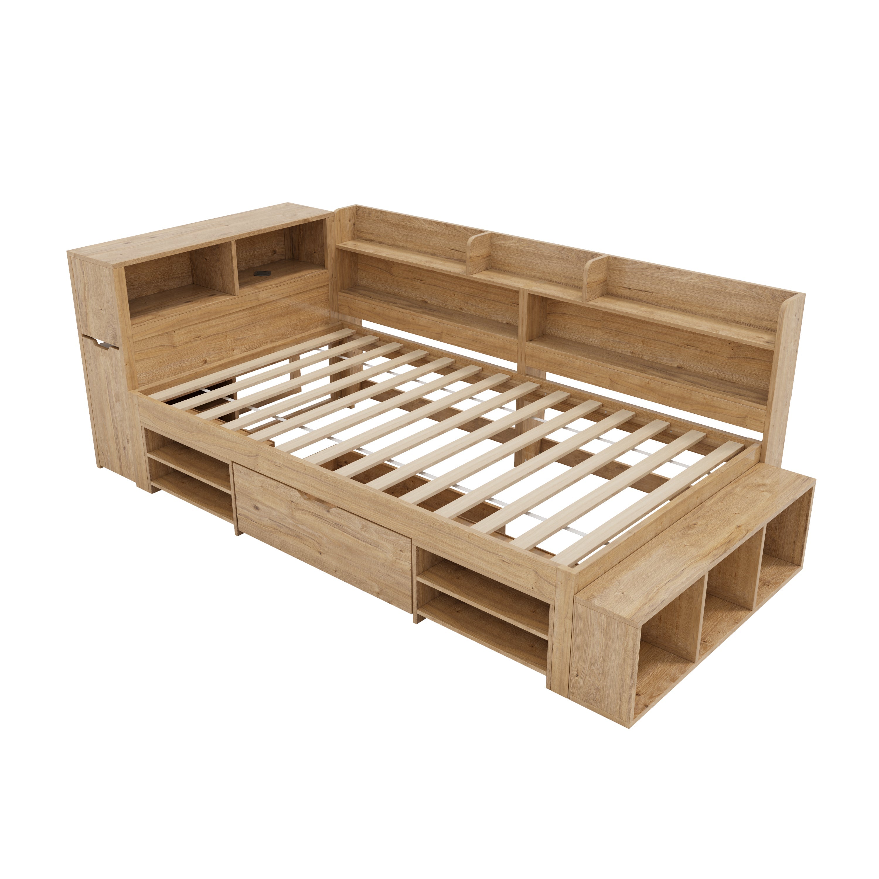 Logidon kinderbed 90x200 cm naturel hout met opbergruimte en opladen