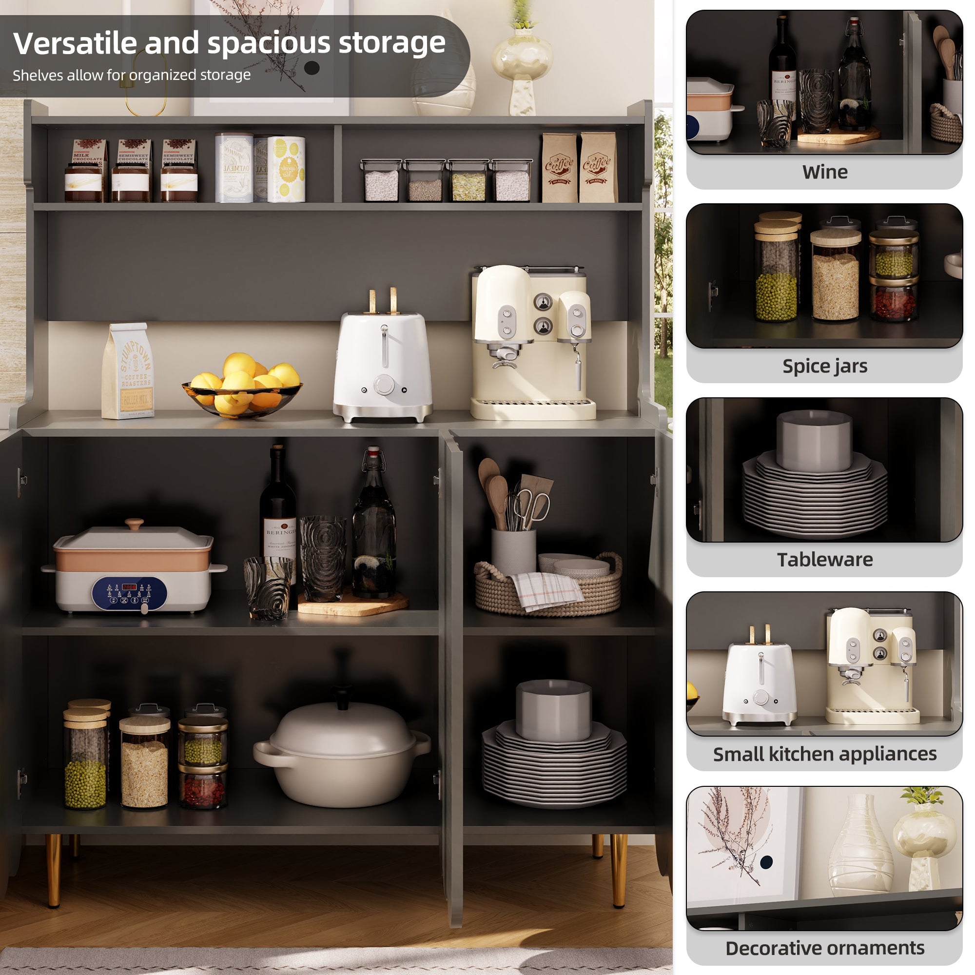 Logidon grijs dressoir 120 x 40 x 151 cm open opbergplank