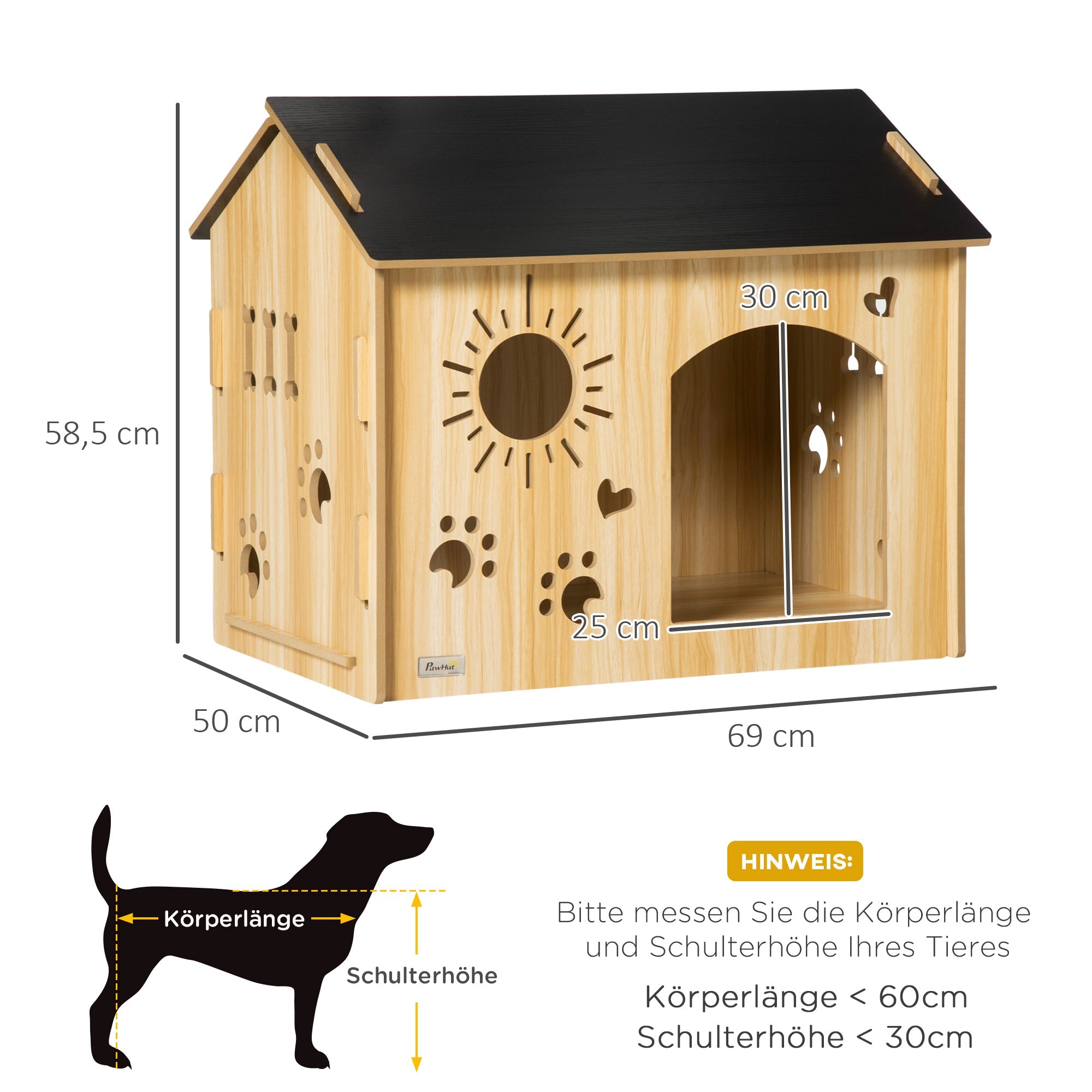 Logidon Hondenkennel MDF Eiken Zwart Dak 69x50x58,5 cm