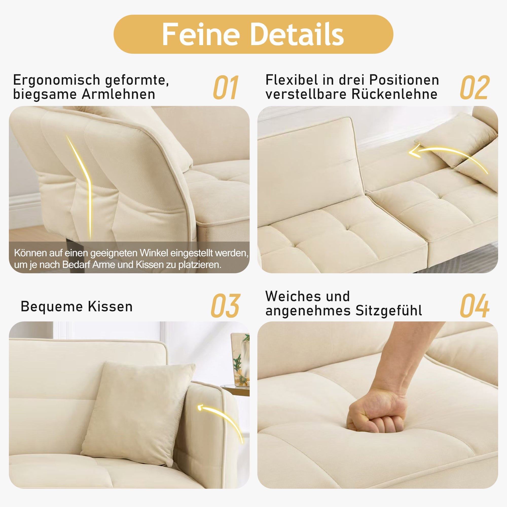 Logidon 2-in-1 slaapbank beige fluwelen hoes verstelbare tweezits