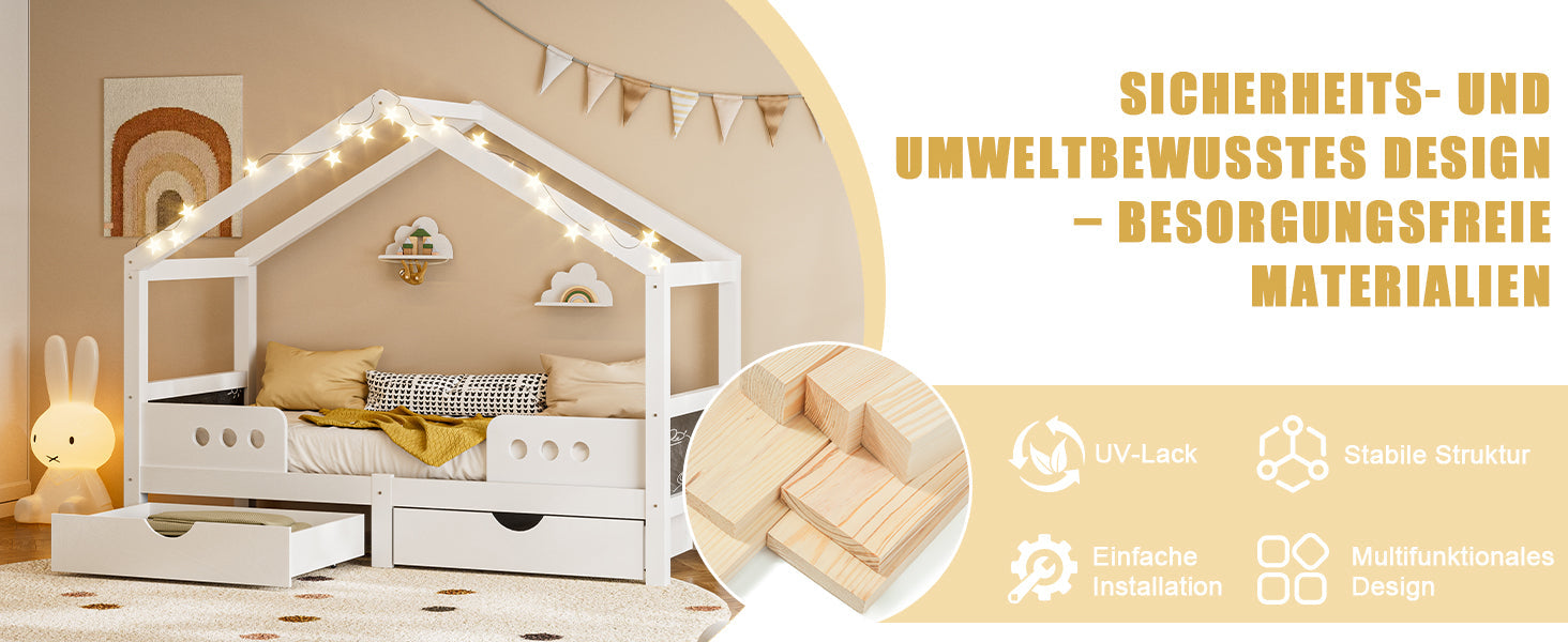 Logidon Kinderbed Met Dak Design Wit 90x200 cm Met Twee Lades