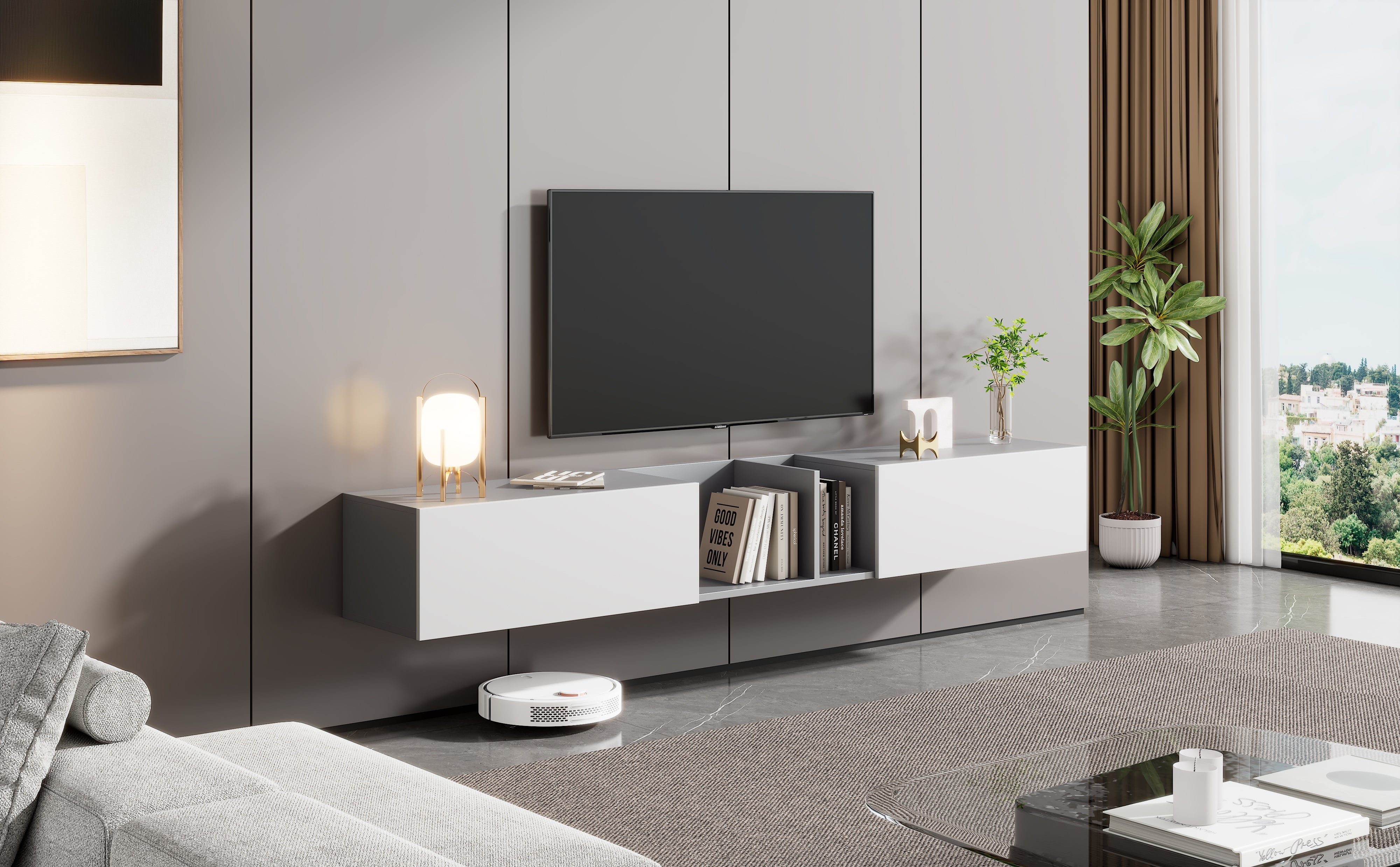 Logidon TV-meubel 170 cm hoogglans zwart glasplank LED