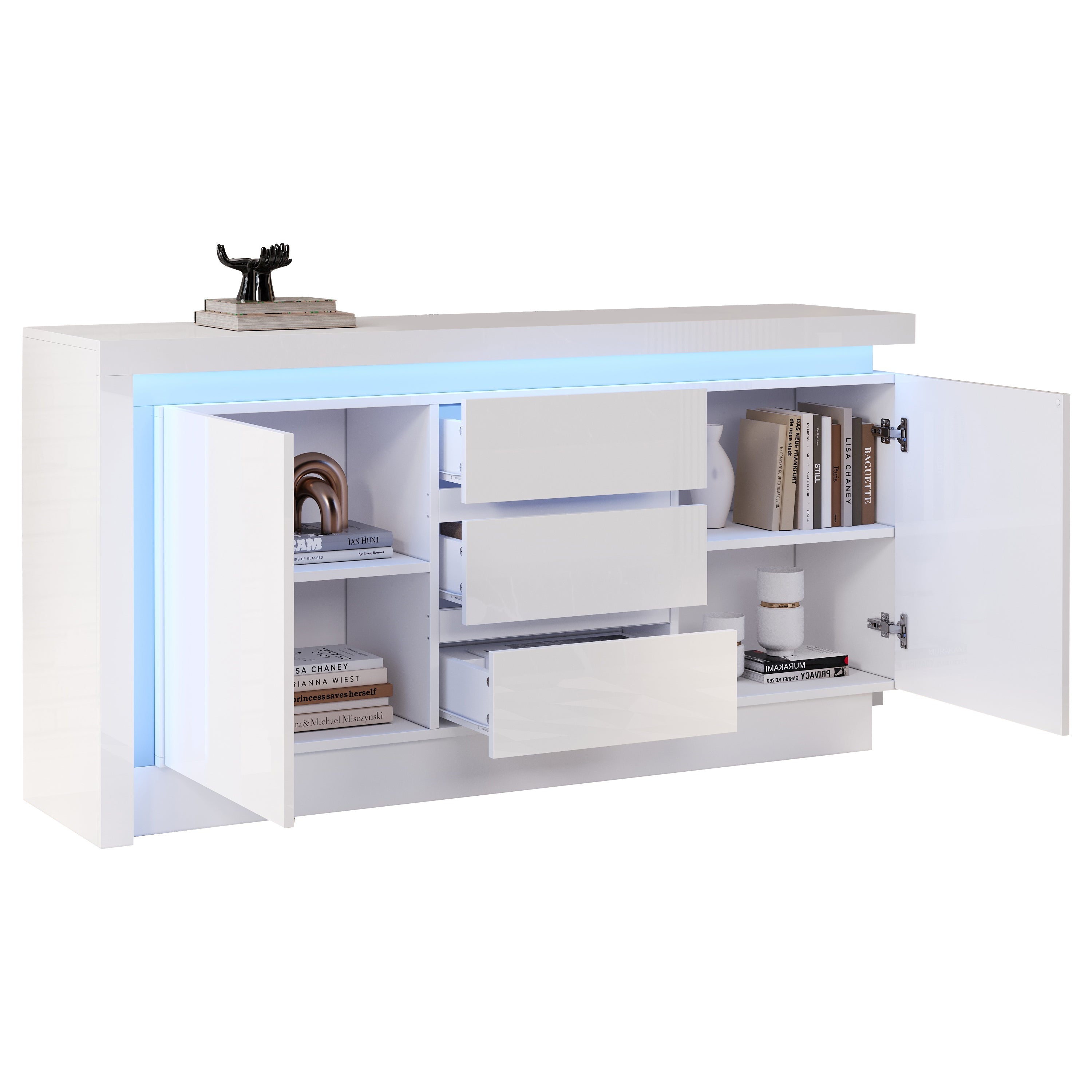 Logidon sideboard 140x35x72 cm white high gloss with LED