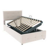 Logidon gestoffeerd bed 90x200cm beige fluwelen stof hydraulische opbergruimte