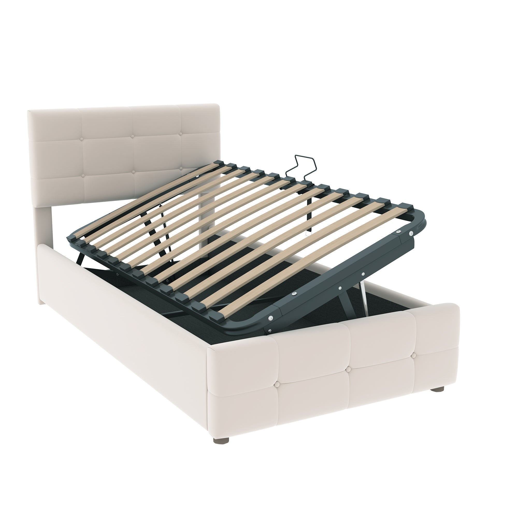 Logidon gestoffeerd bed 90x200cm beige fluwelen stof hydraulische opbergruimte