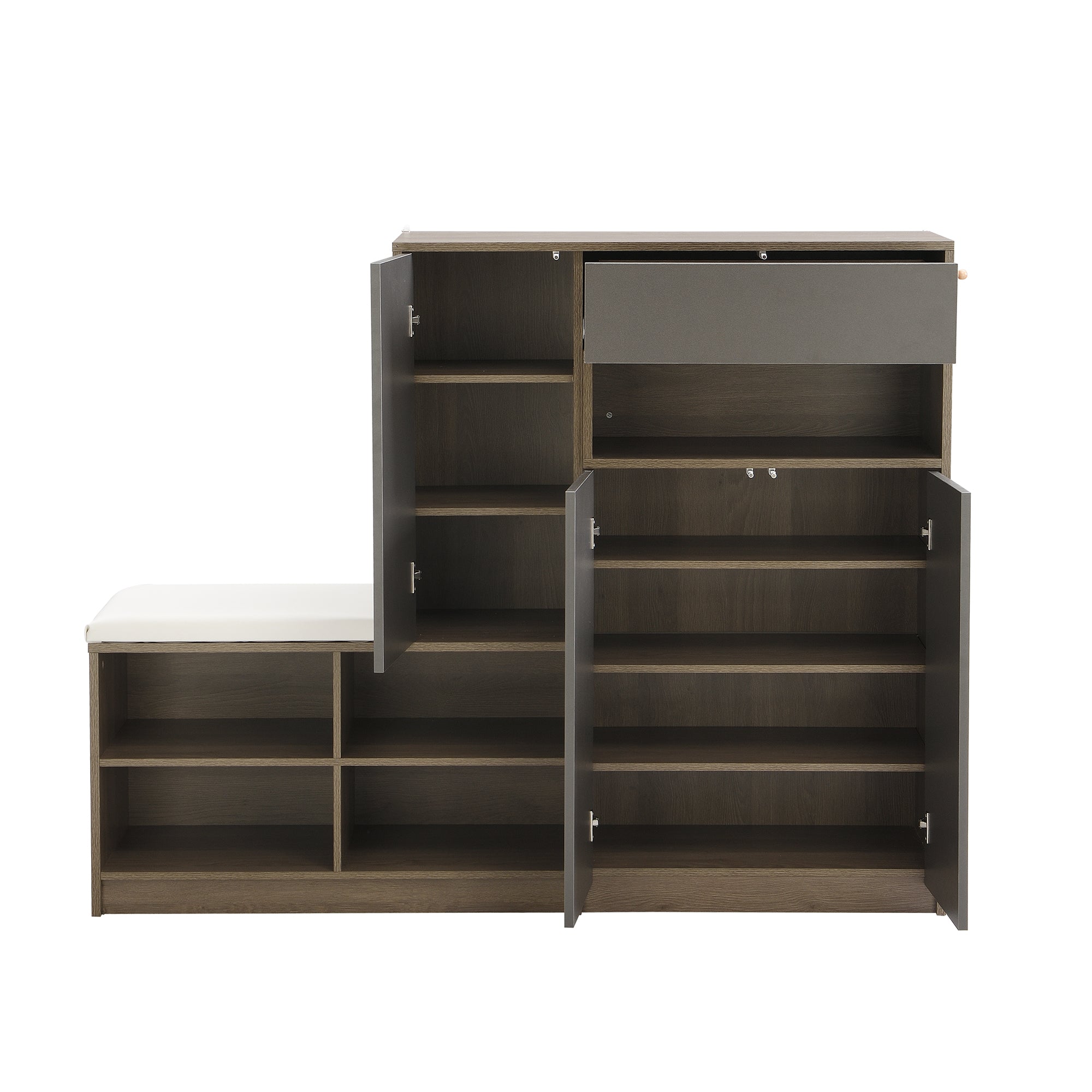 Logidon Schoenenbank Grijs Met Gewatteerde Zitting Verstelbare Planken 140x35x110 cm