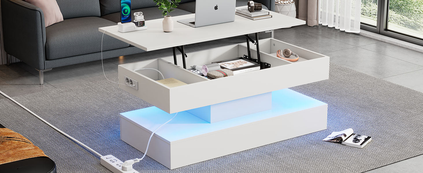 Logidon salontafel LED-verlichting en opbergruimte wit 100x50 cm