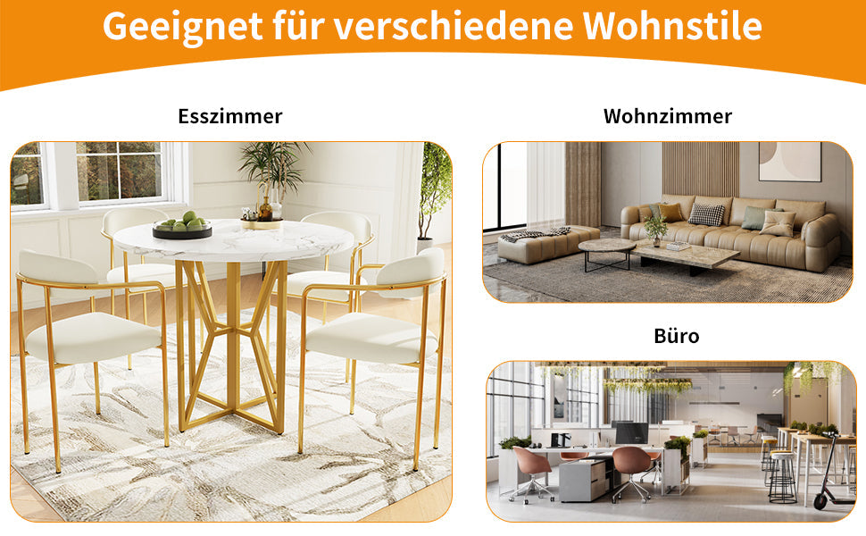 Logidon ronde eettafel 80x80 cm marmerlook gouden poten 4-6 personen
