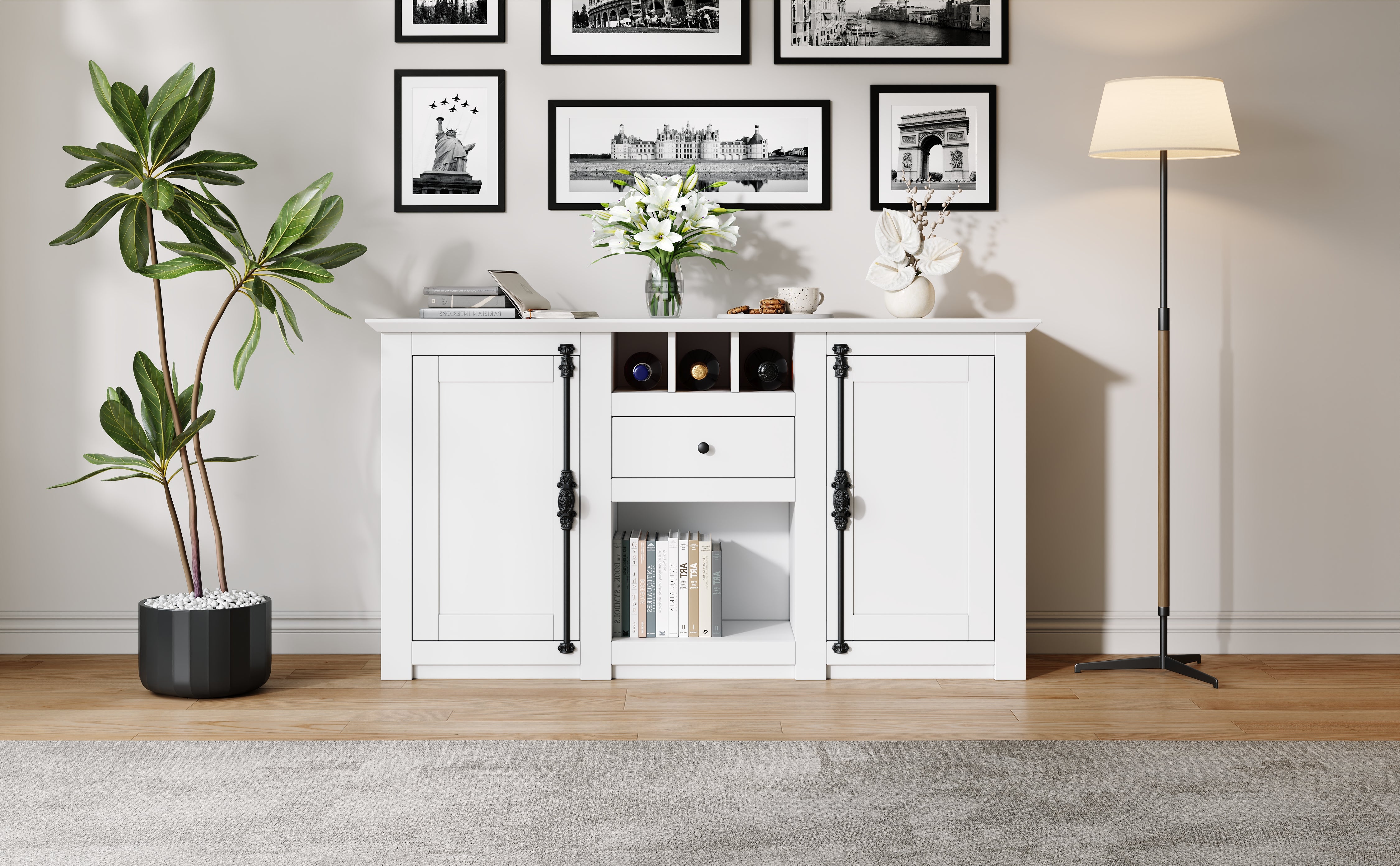Logidon dressoir 130x35x70 cm wit 2 deuren, 1 lade, 3 wijnvakken