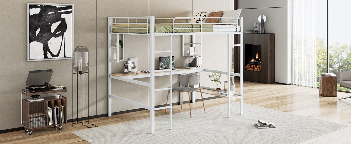 Logidon hoogslaper 140x200 cm metalen bed met bureau wit