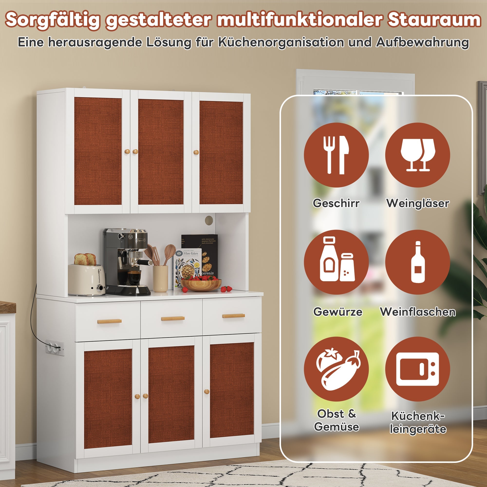 Logidon keukenbuffetkast 182 cm wit LED-verlichting stopcontact