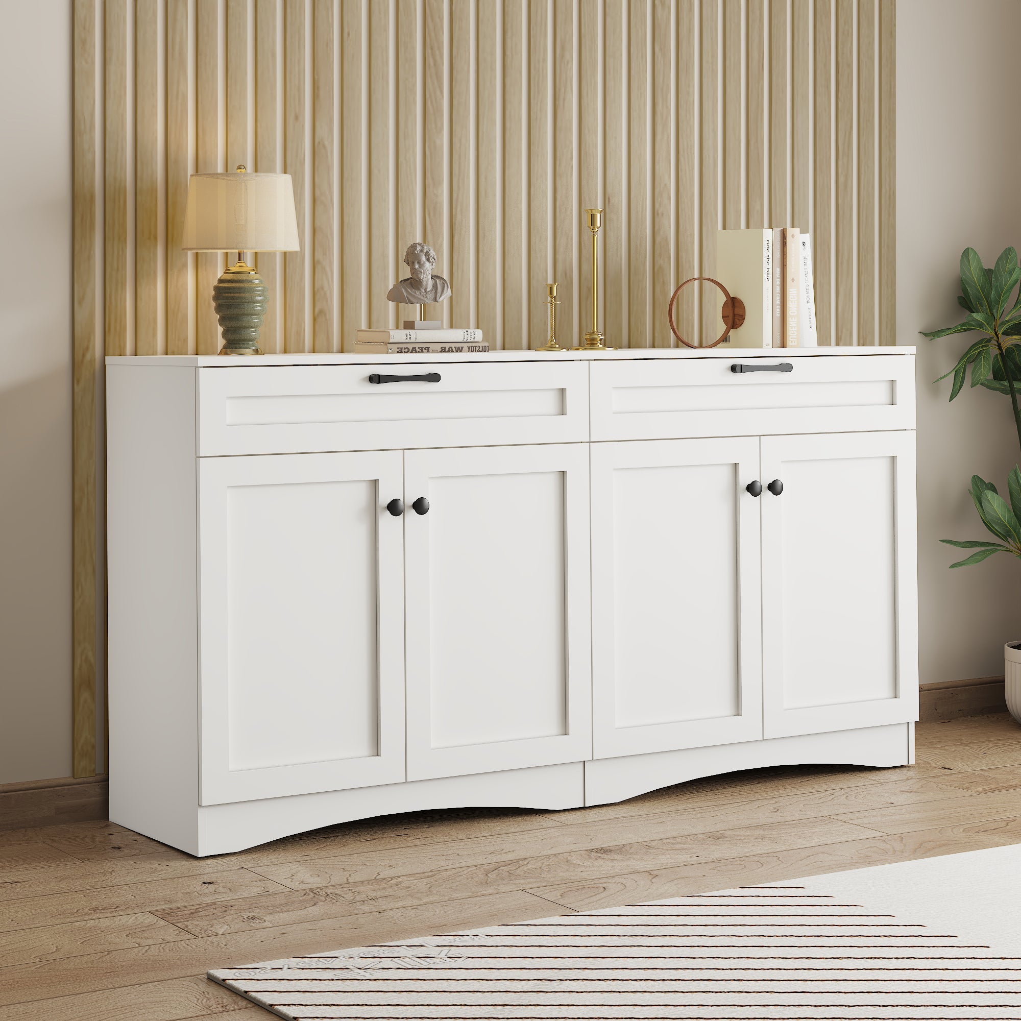 Logidon Dressoir 160 x 40 x 85 cm – Wit dressoir met 2 lades