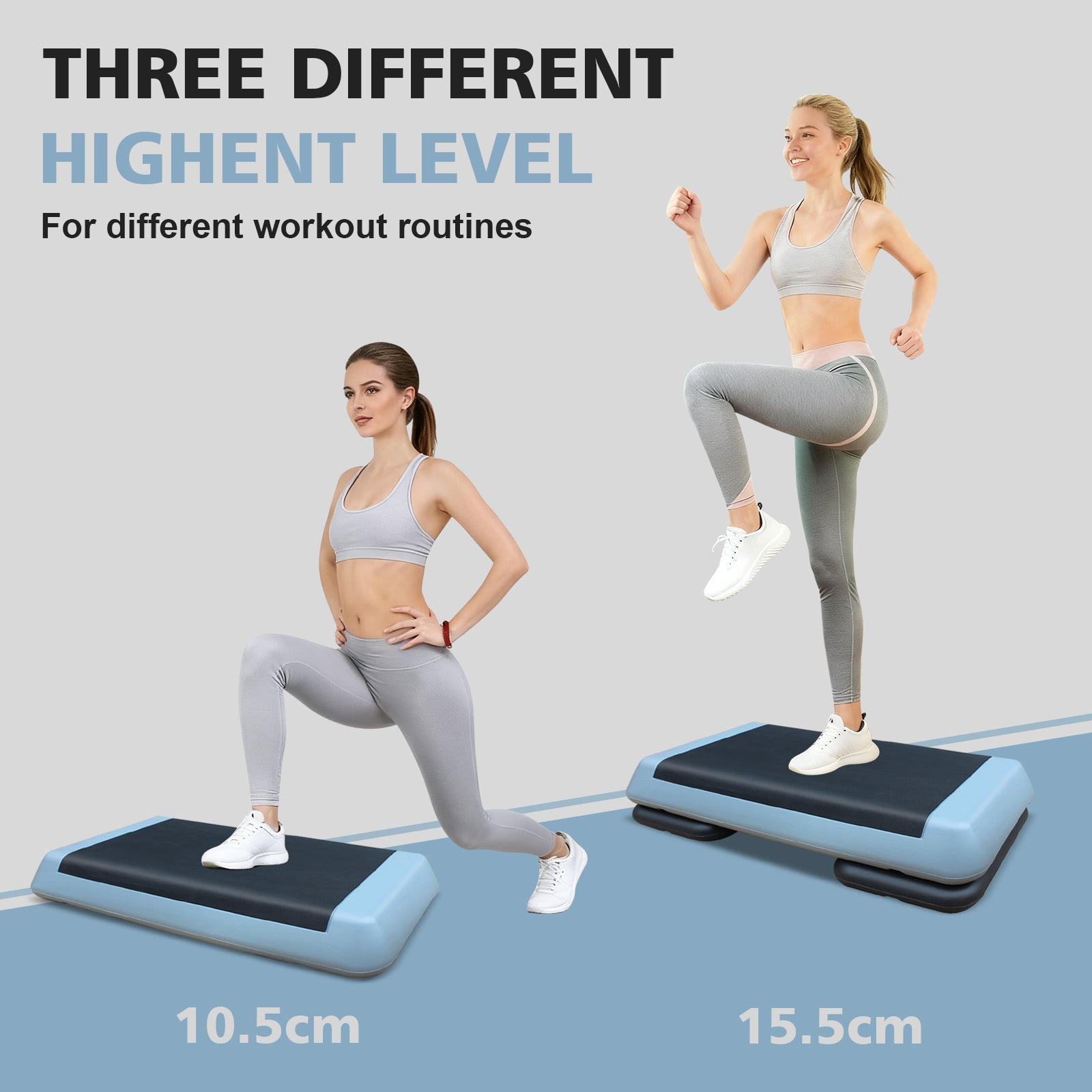 Logidon Verstelbare Aerobic Stepper 76 cm Grijs Zwart Met 2 Verhogers