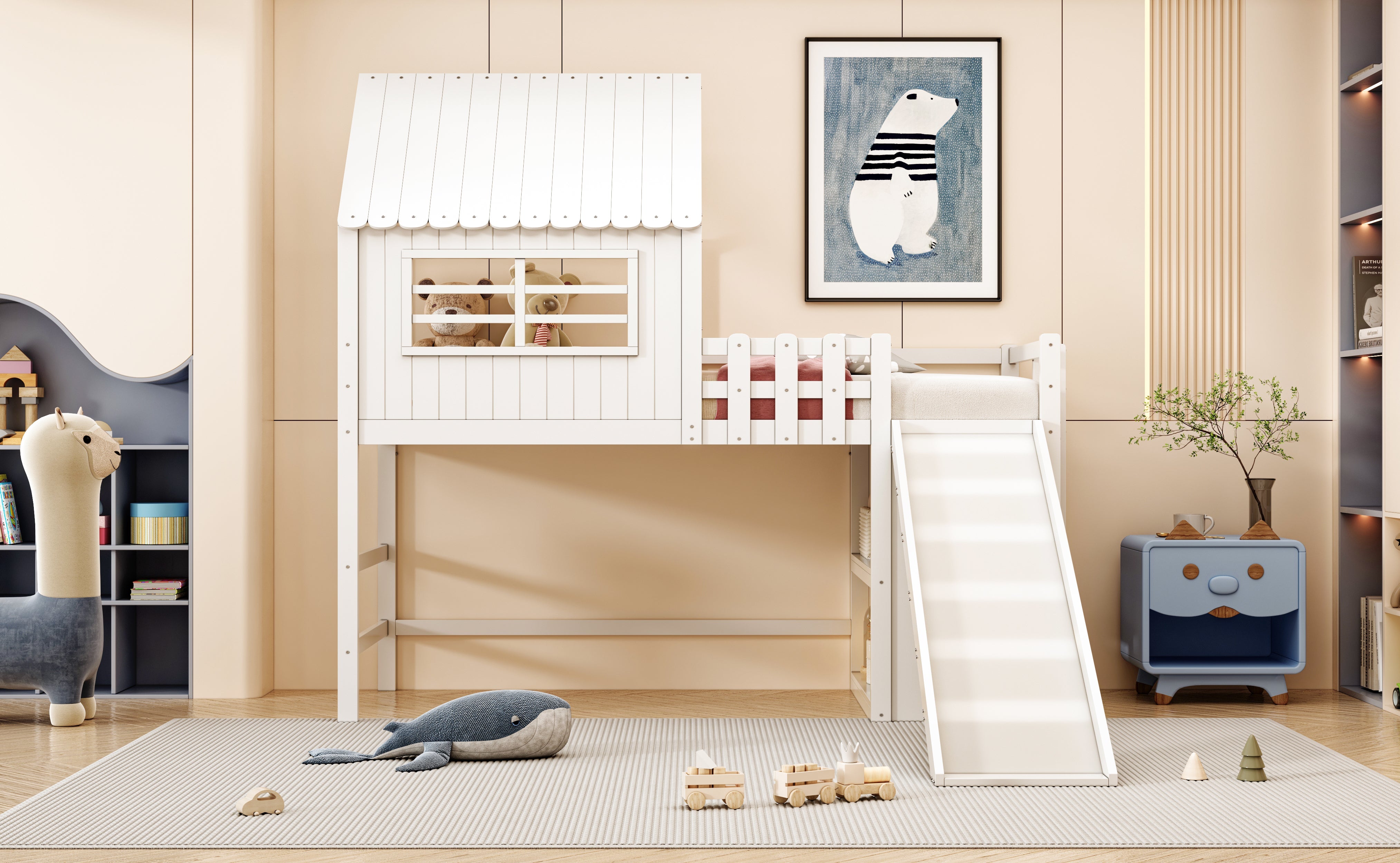 Logidon kinderbed 90x200 wit hoogslaper met ladderglijbaan