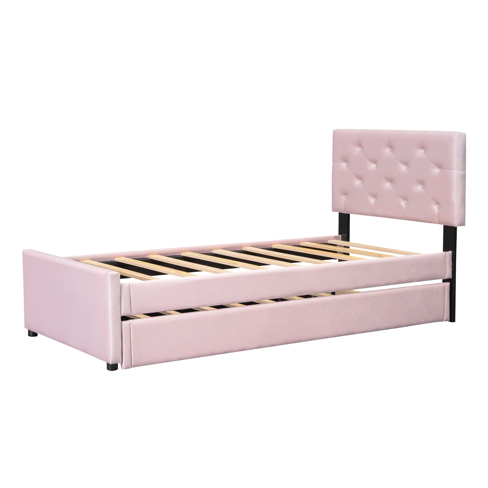 Logidon gestoffeerd bed 90x200 roze fluweel met rolcontainer