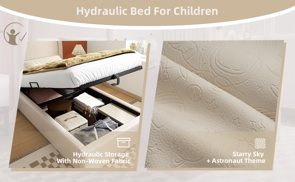 Logidon gestoffeerd bed kinderbed 90x200 beige kosmisch patroon