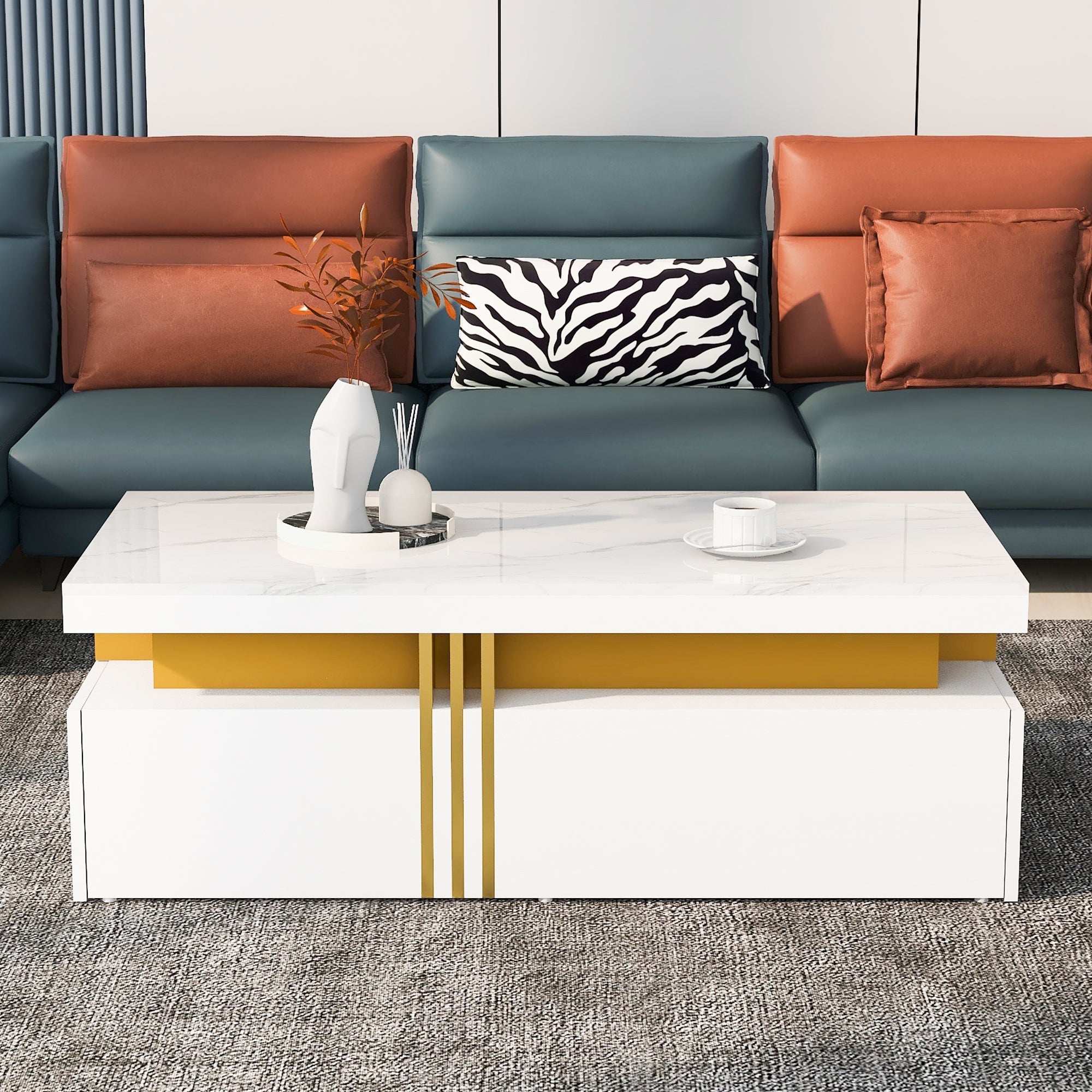 Logidon Modern coffee table high gloss top, 2 drawers, 100x50 cm