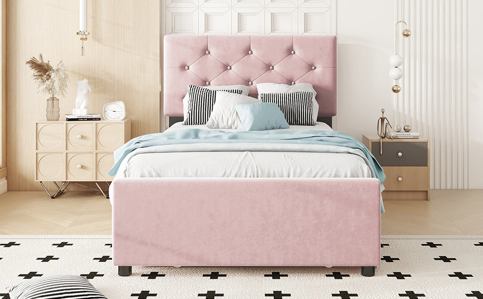 Logidon gestoffeerd bed 90x200 roze fluweel met rolcontainer
