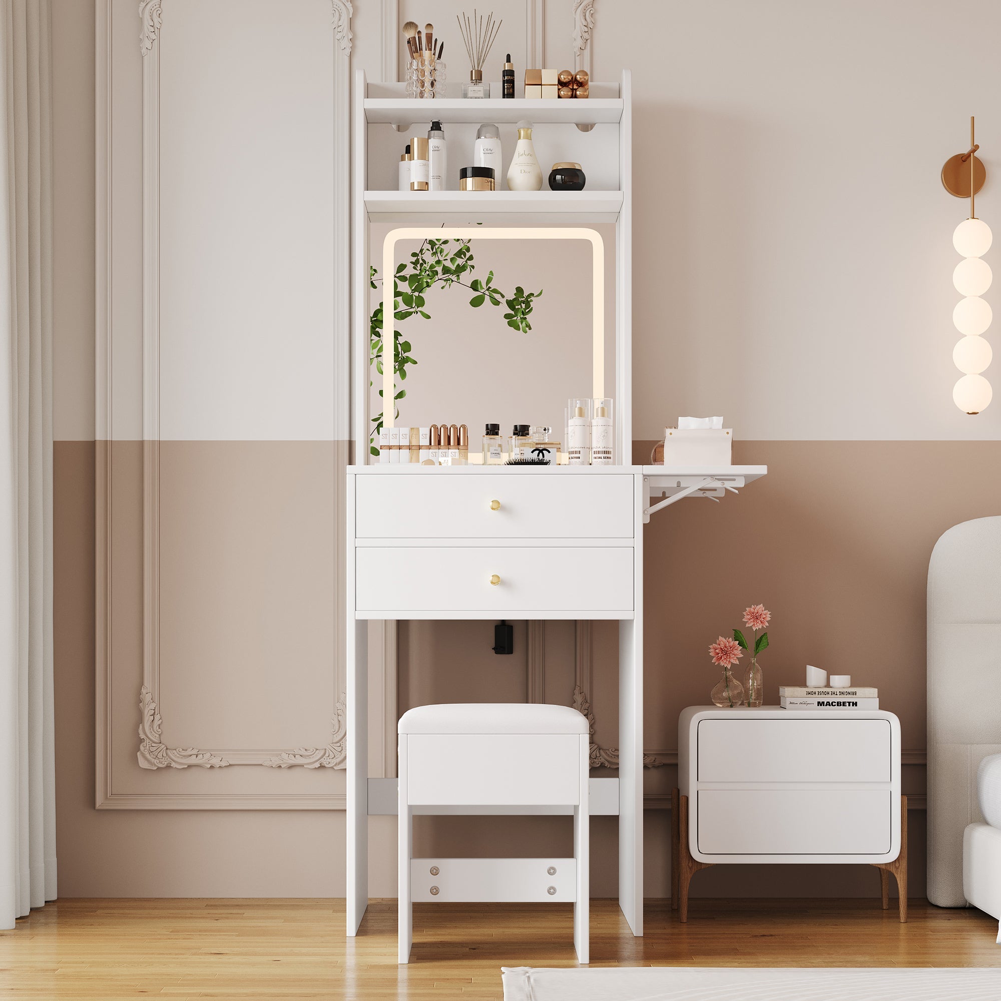 Logidon Kaptafel Verstelbaar LED-verlichting Wit 75×156×45 cm