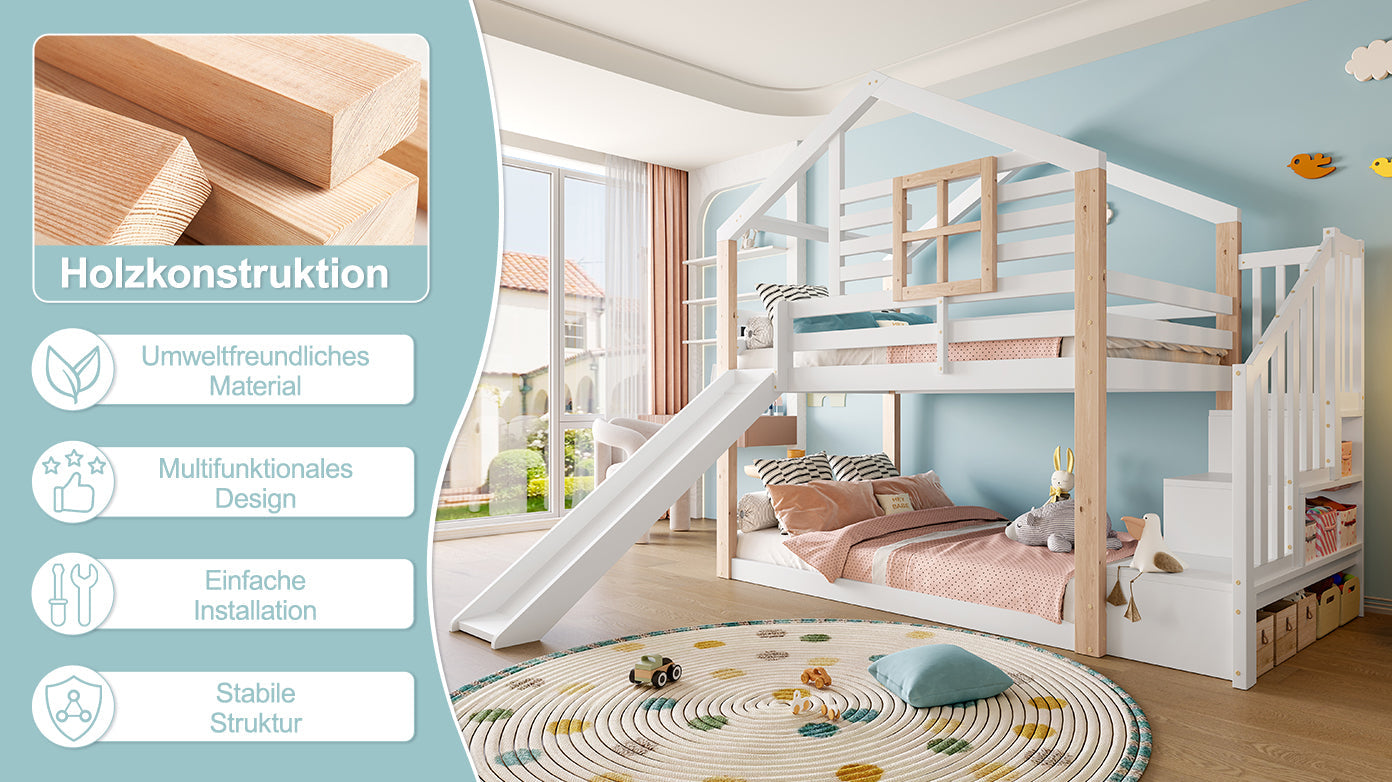 Logidon Kinderstapelbed met Glijbaan en Trap Scandinavisch Design Wit
