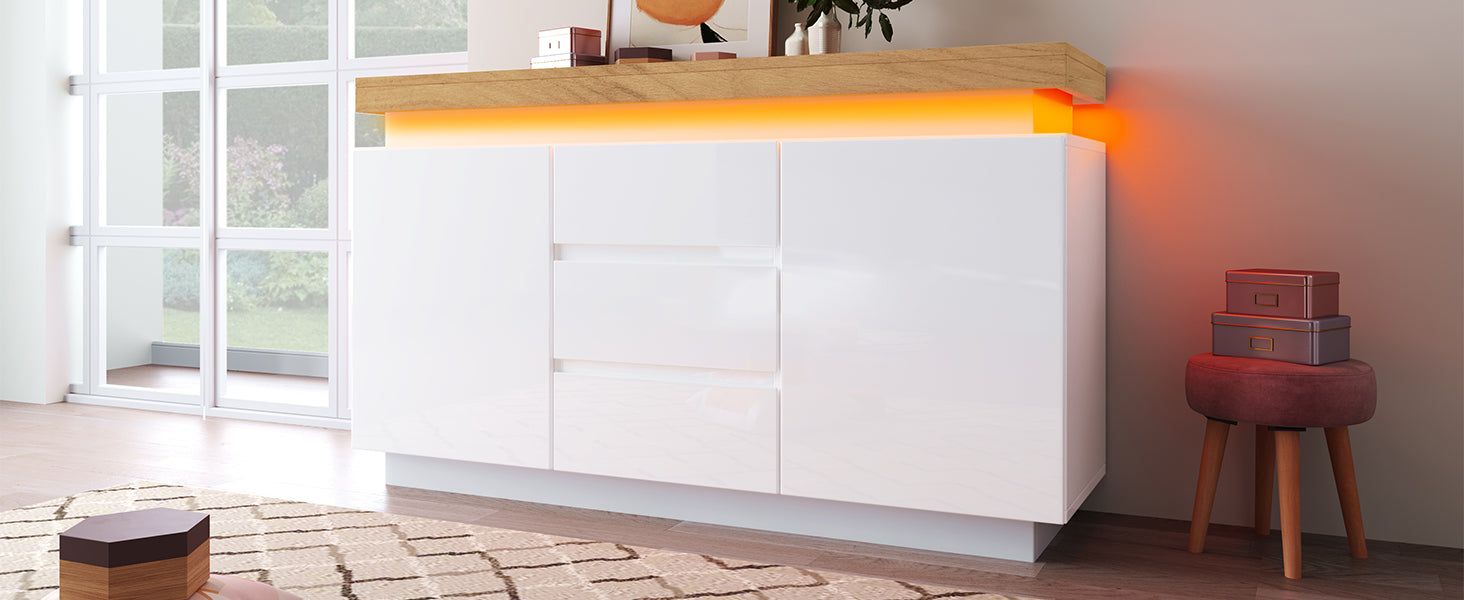 Logidon Wit Dressoir Met LED Verlichting 2 Deurs 3 Lades