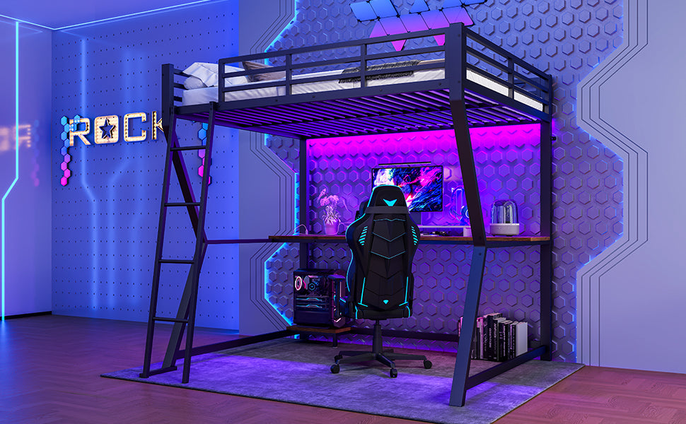 Logidon loft bed 140x200 cm with LED lighting and desk