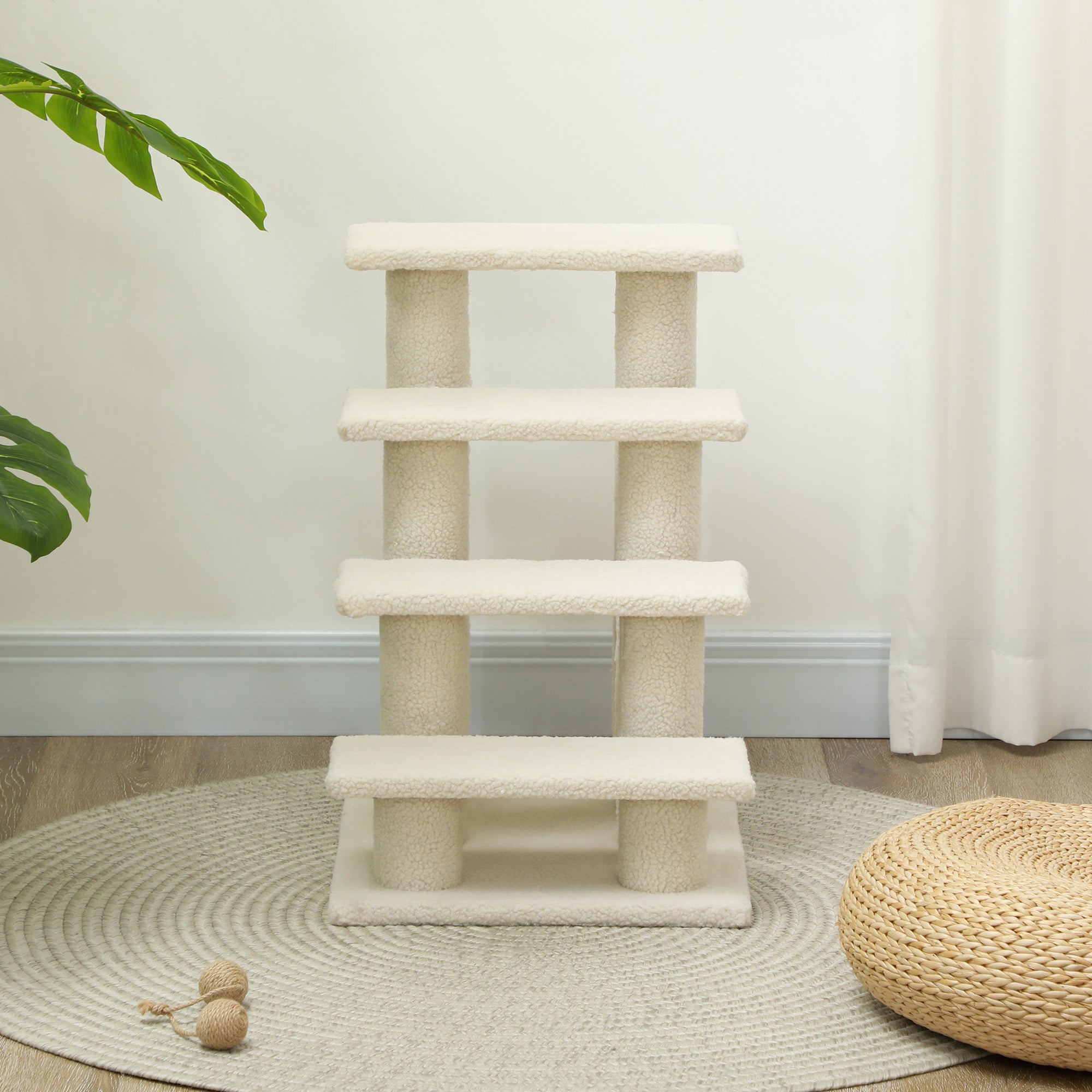 Logidon Dierentrap voor honden en katten 4-trede pluche beige 63 cm
