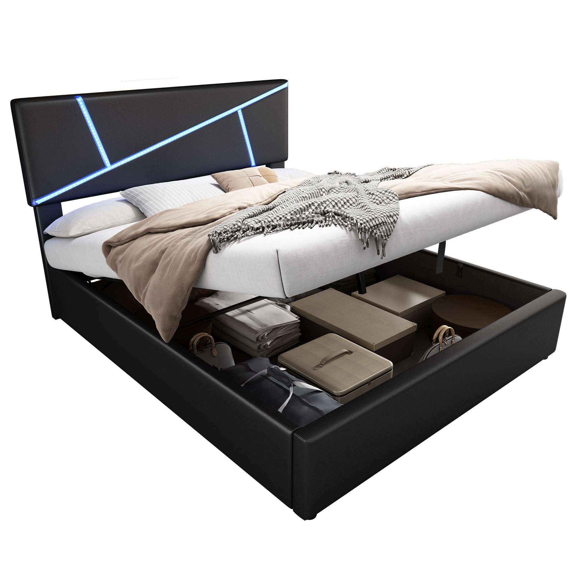 Logidon comfortabel gestoffeerd bed 90x200 zwarte LED-lichtstrips