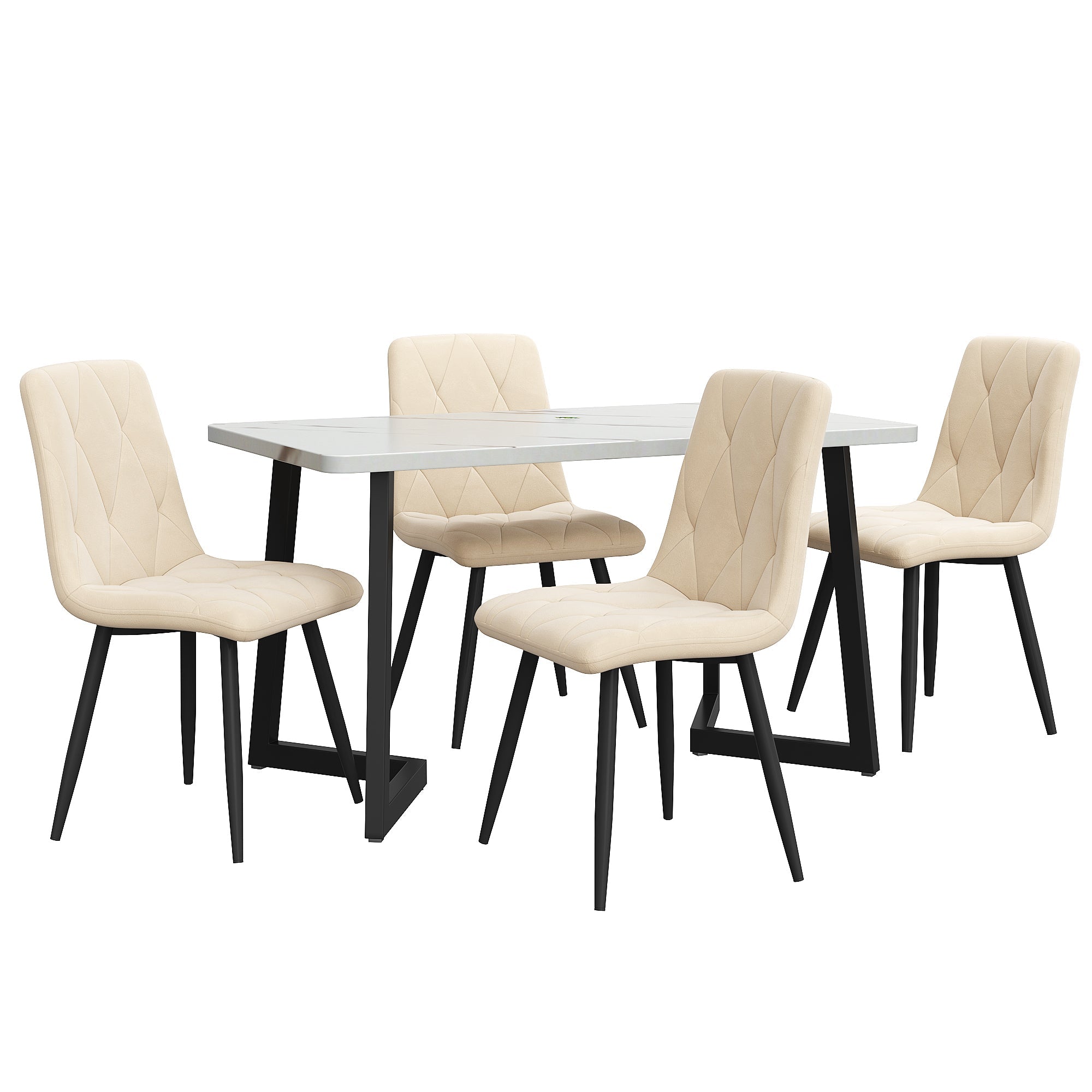 Logidon eettafelset 117x68 cm beige twill fluwelen stoelen zwarte poten