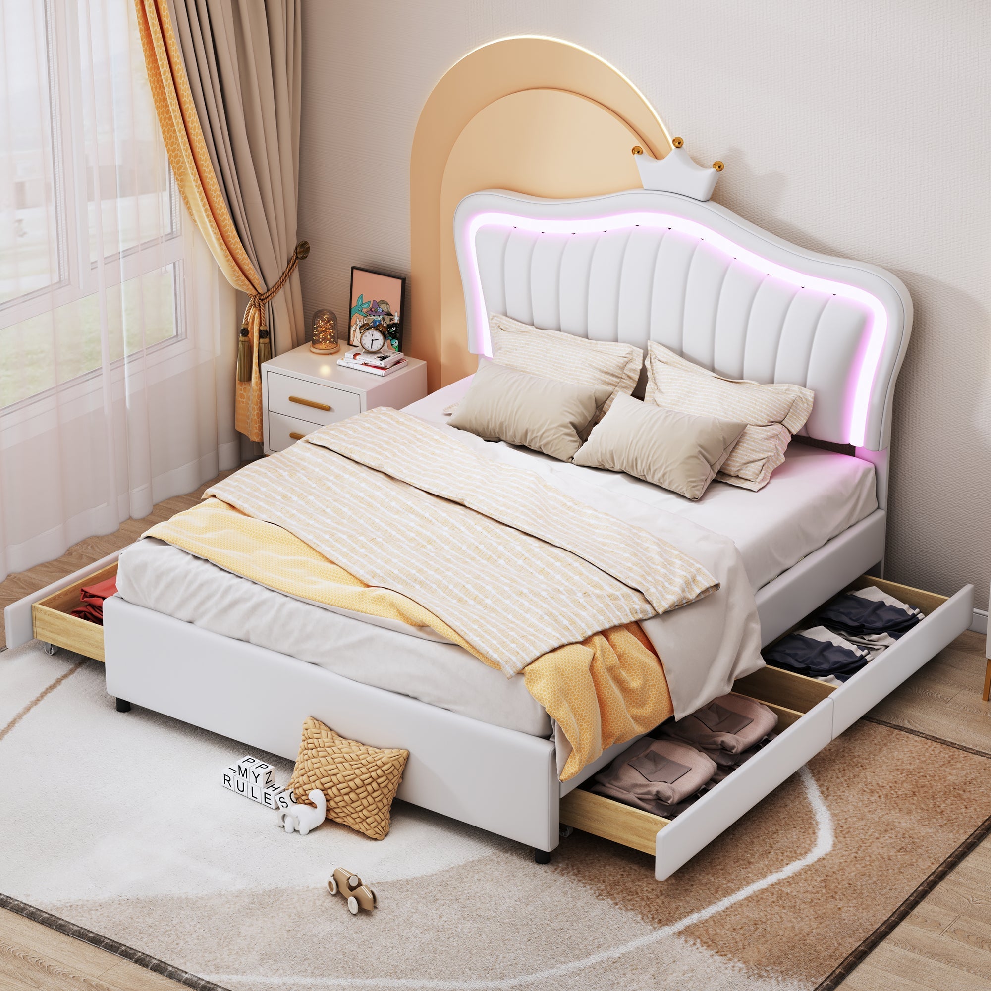 Logidon gestoffeerd bed 140x200 wit kunstleer met LED-verlichting