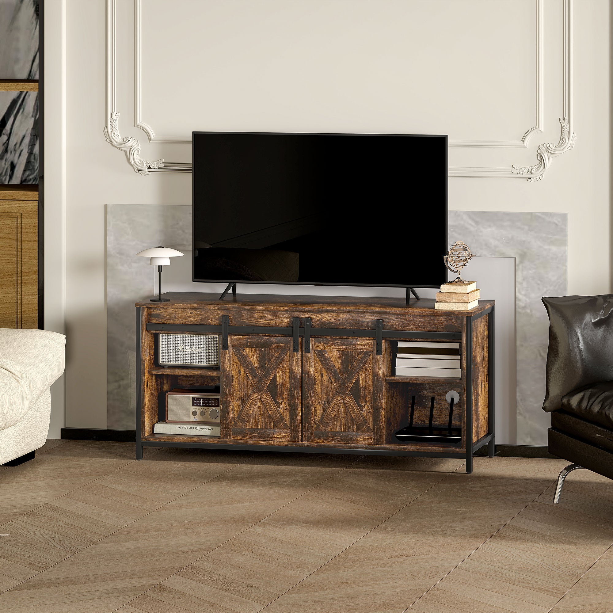 Logidon TV cabinet 120 cm brown industrial look sliding doors
