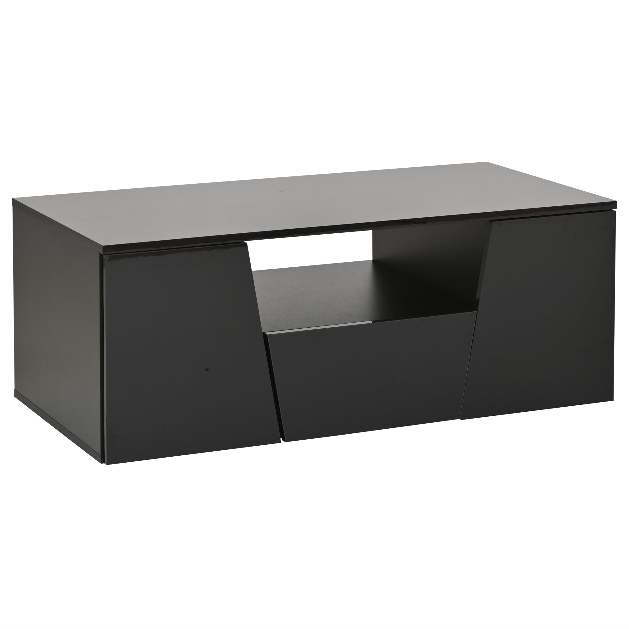 Logidon coffee table 100x50x40 cm black with LED 2 cabinets 1 drawer