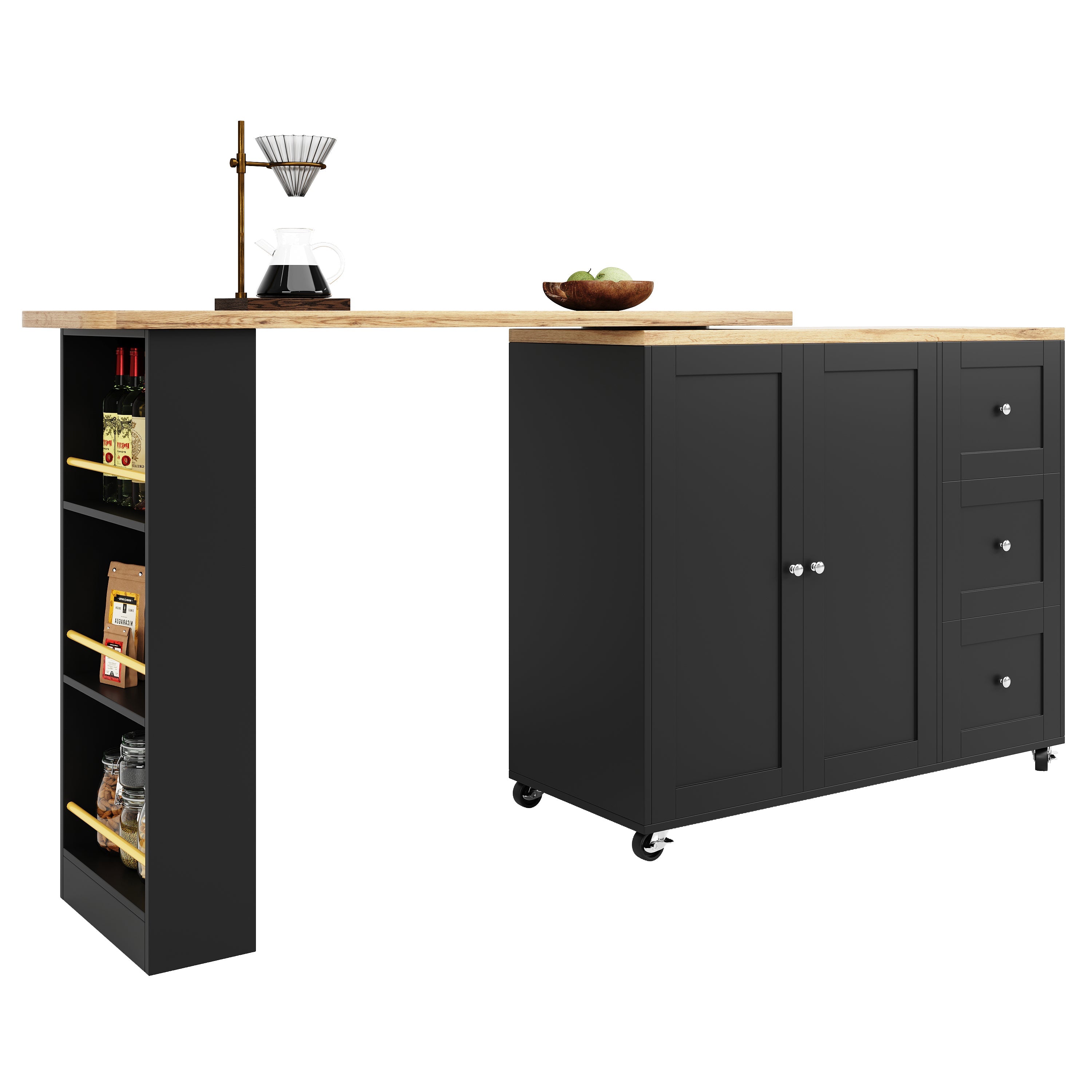 Logidon 360 graden draaibare eettafel zwart 138-209x39x104 met wielen