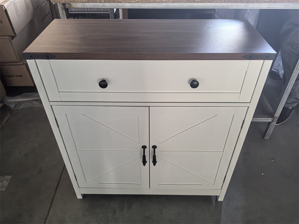 Logidon Farmhouse Buffet Box 76 cm White With Drawers Walnut Top