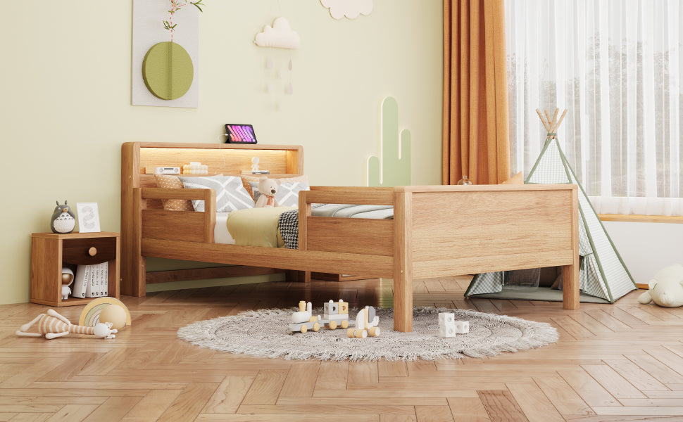 Logidon houten bed 90x200 cm naturel met USB-C stopcontact en LED
